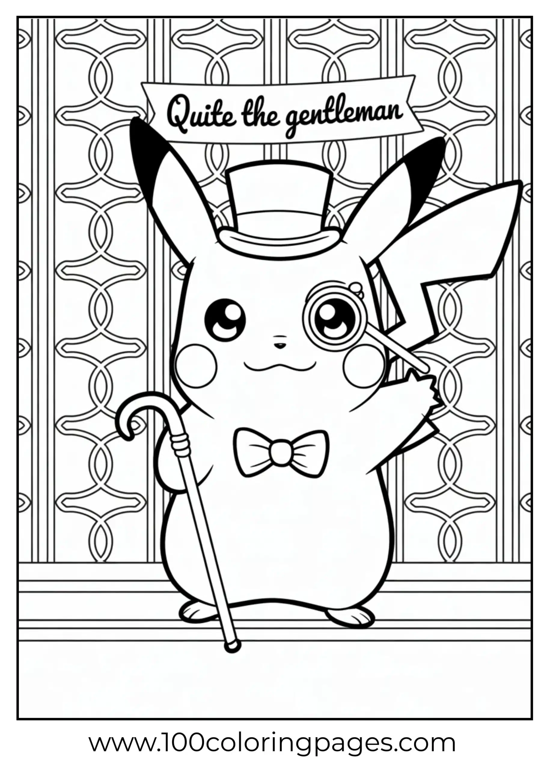 Pikachu dressed up with monocle and cane
