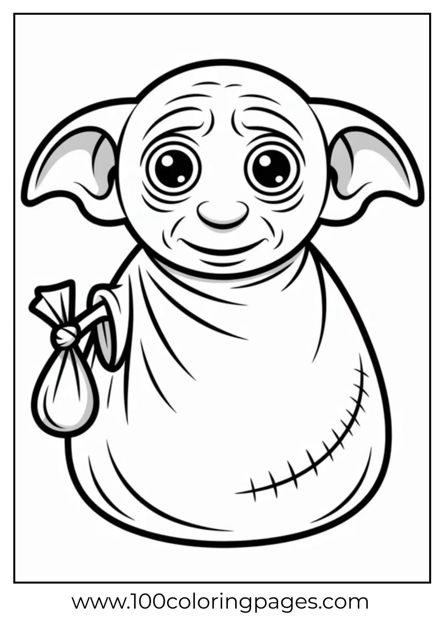 Cartoon fantasy creature with large ears holding a small bag