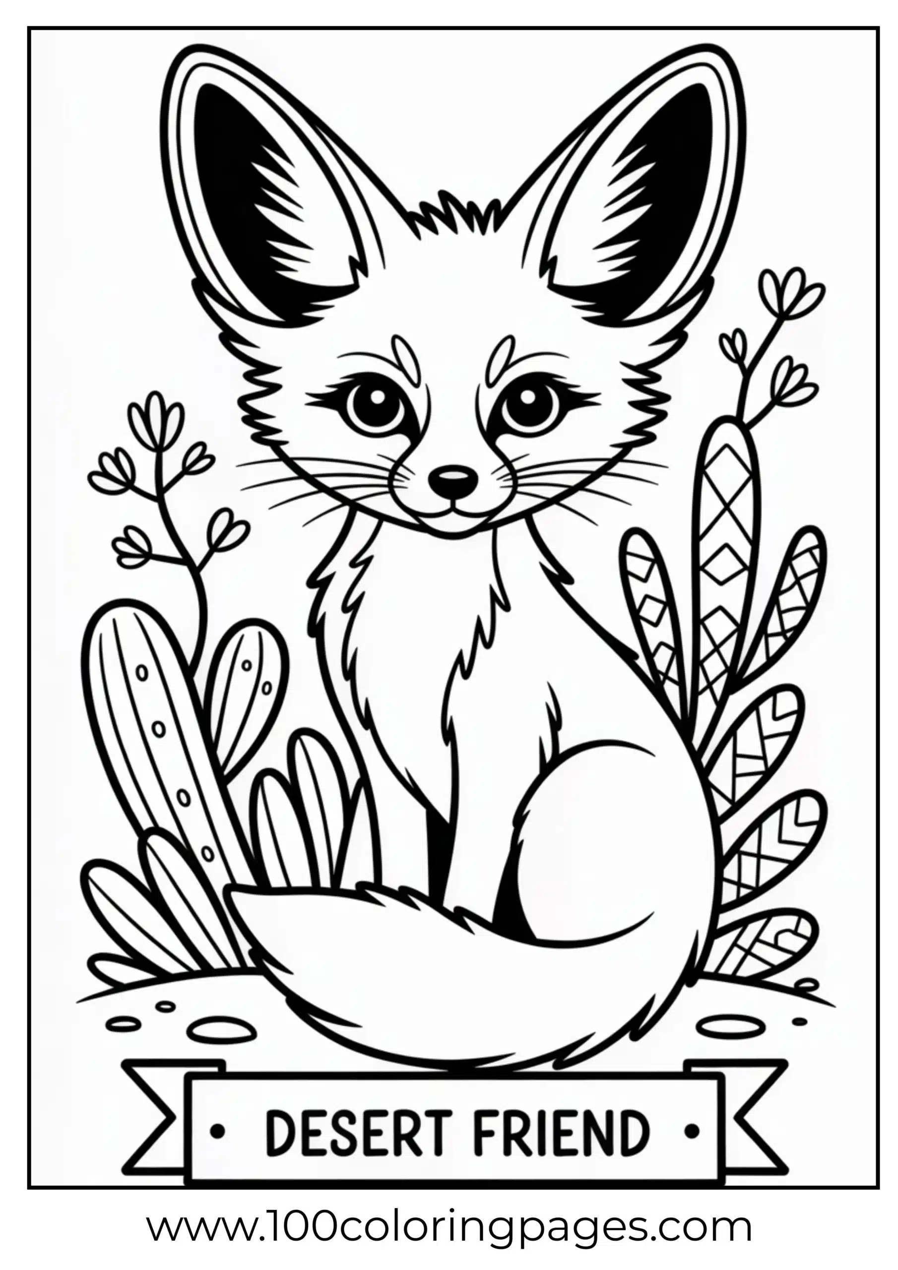 Cute fennec fox with big ears coloring page