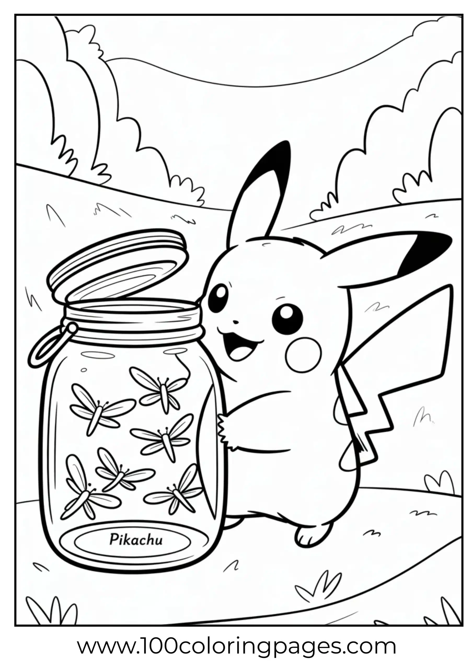 Pikachu watching glowing jar at twilight