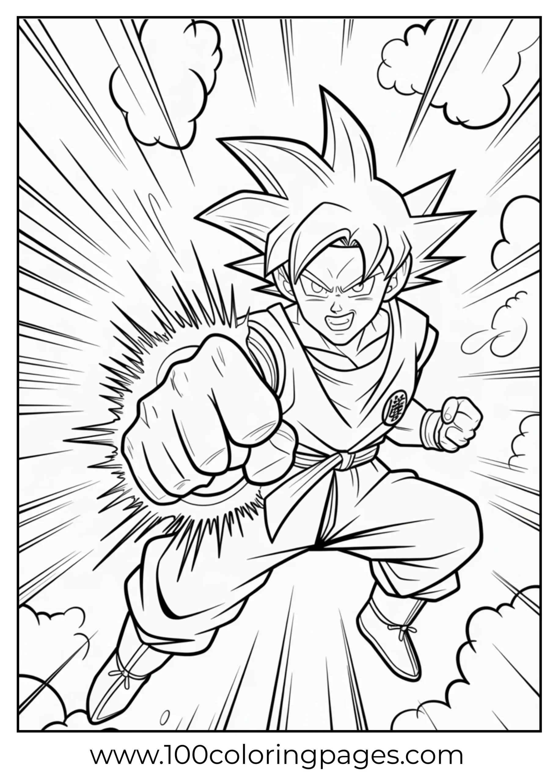 Goku punching forward coloring page