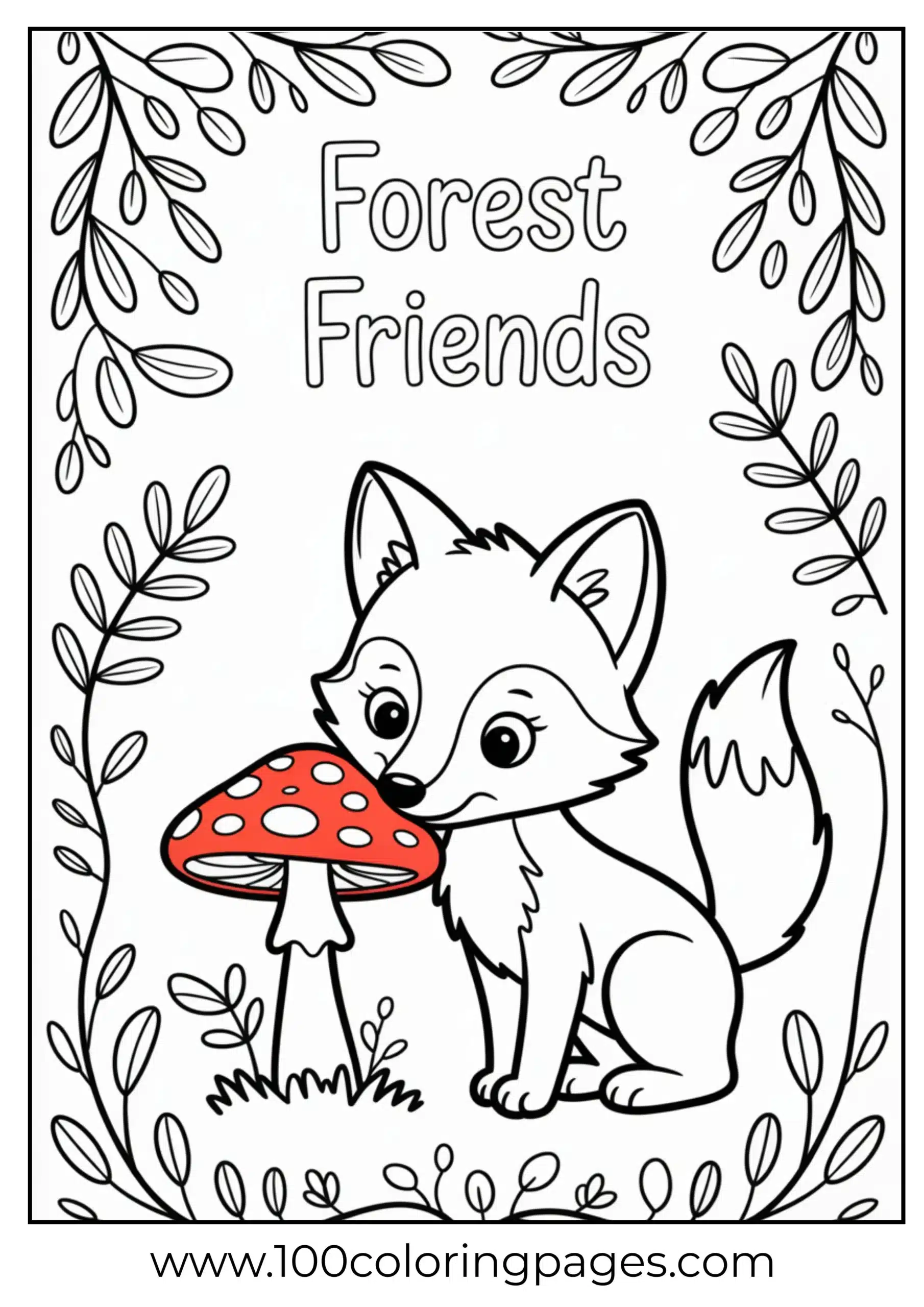 Fox sniffing flower near toadstools