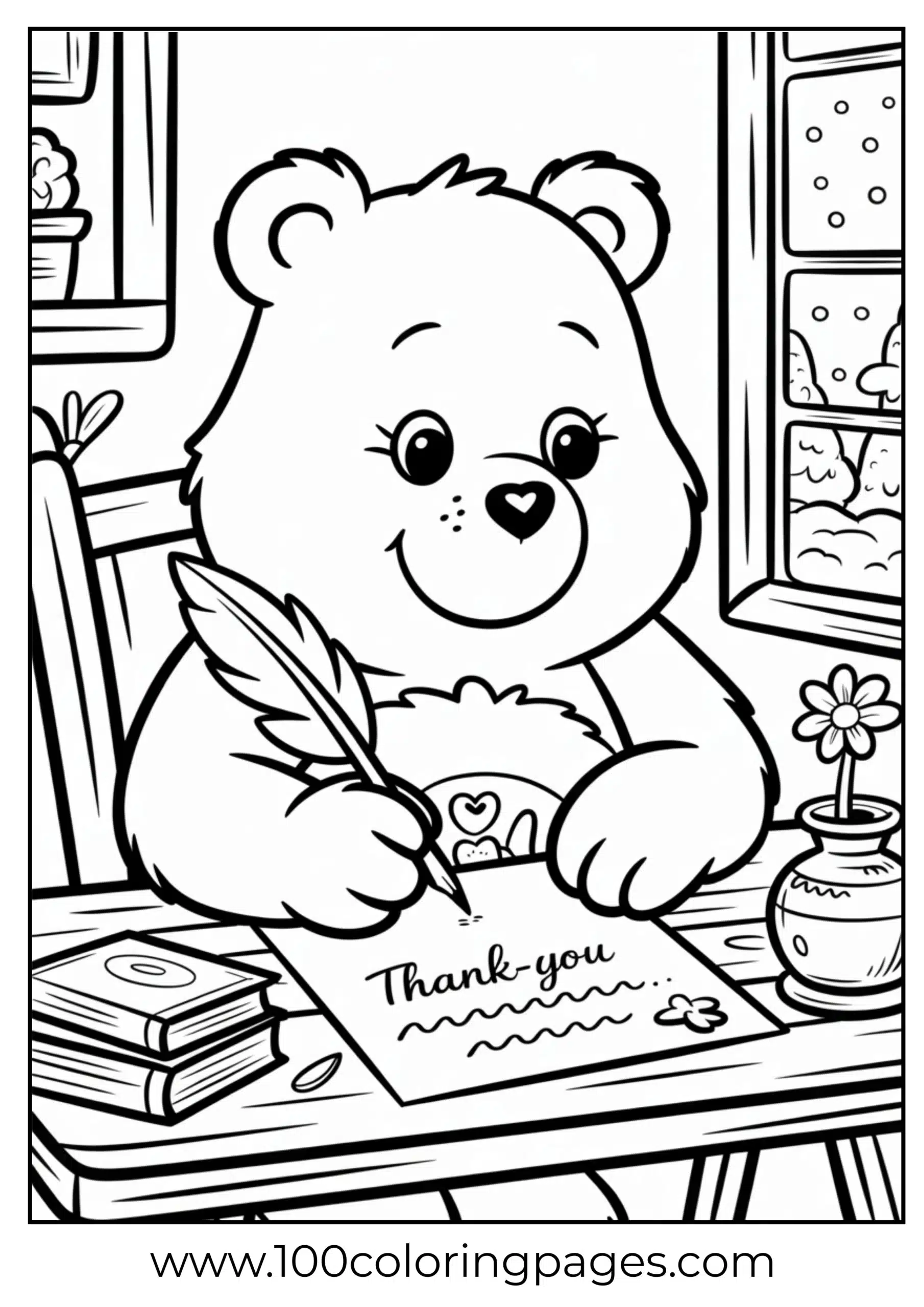 Friend Bear writing note coloring page