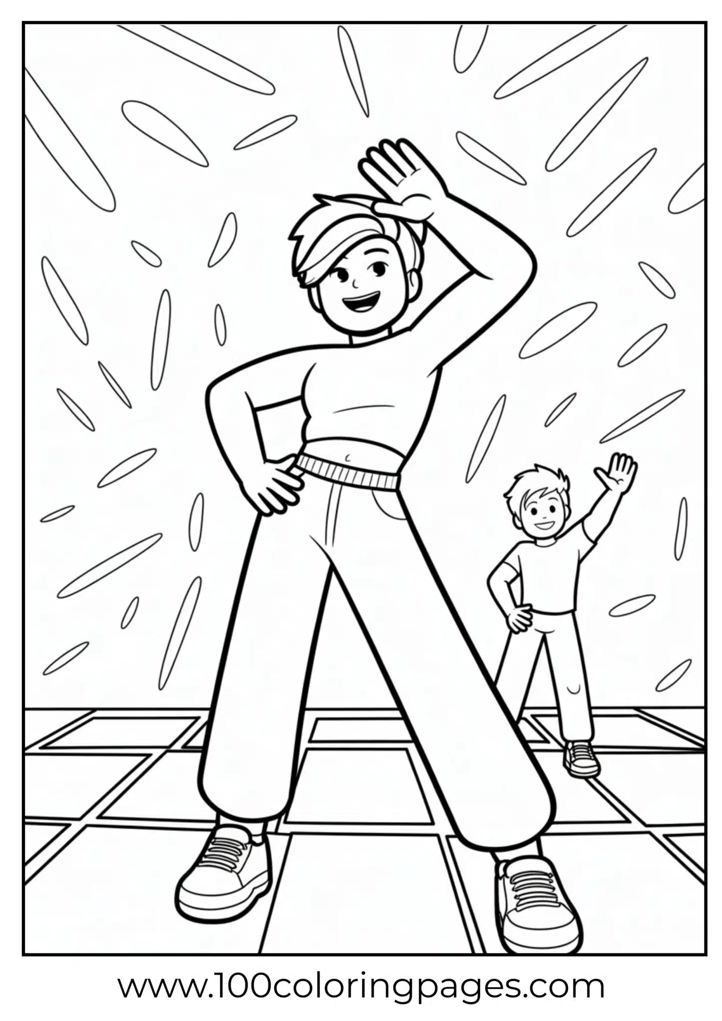 Two kids happily dancing under falling confetti