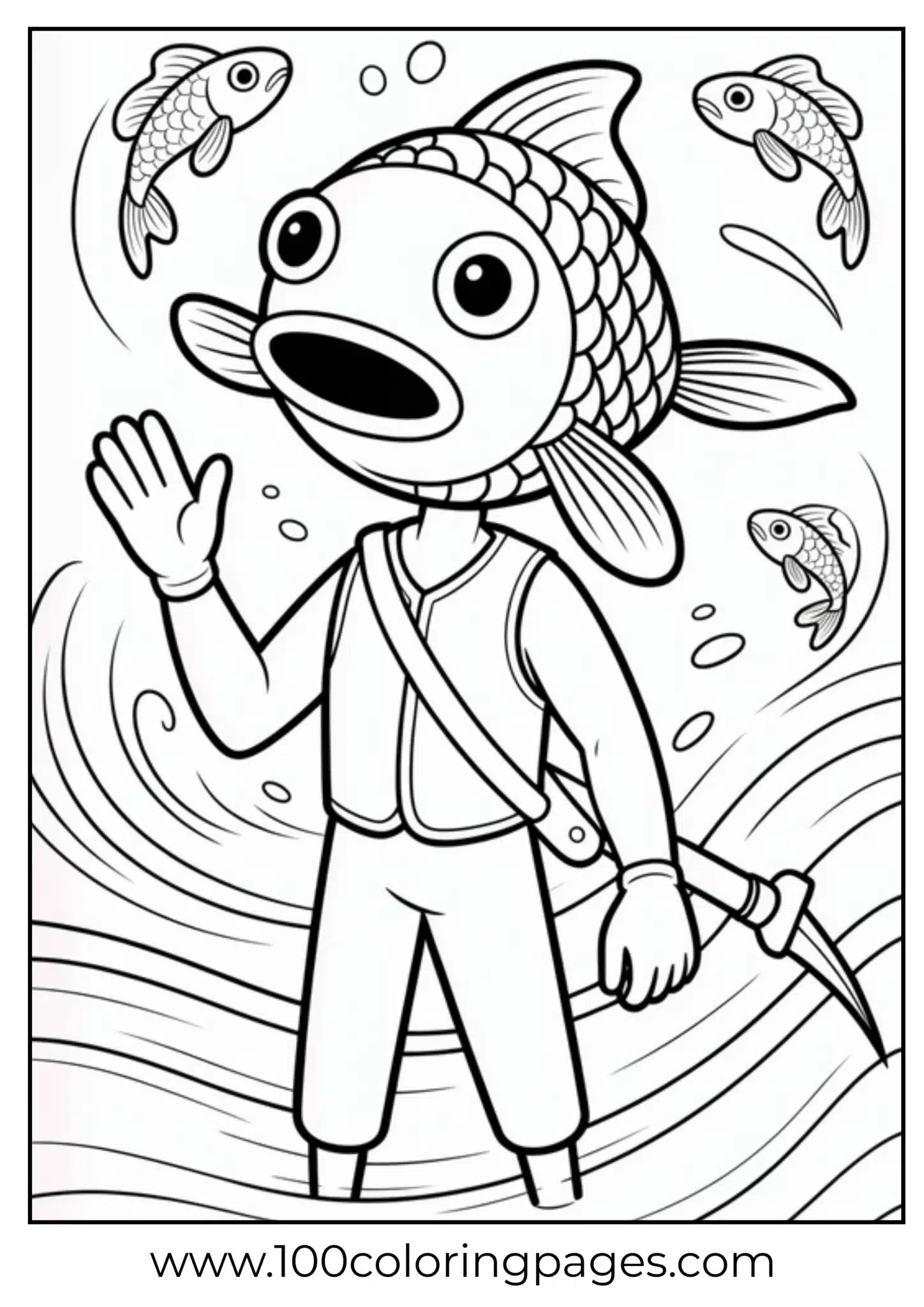 Fisherman in traditional outfit with surrounding fish