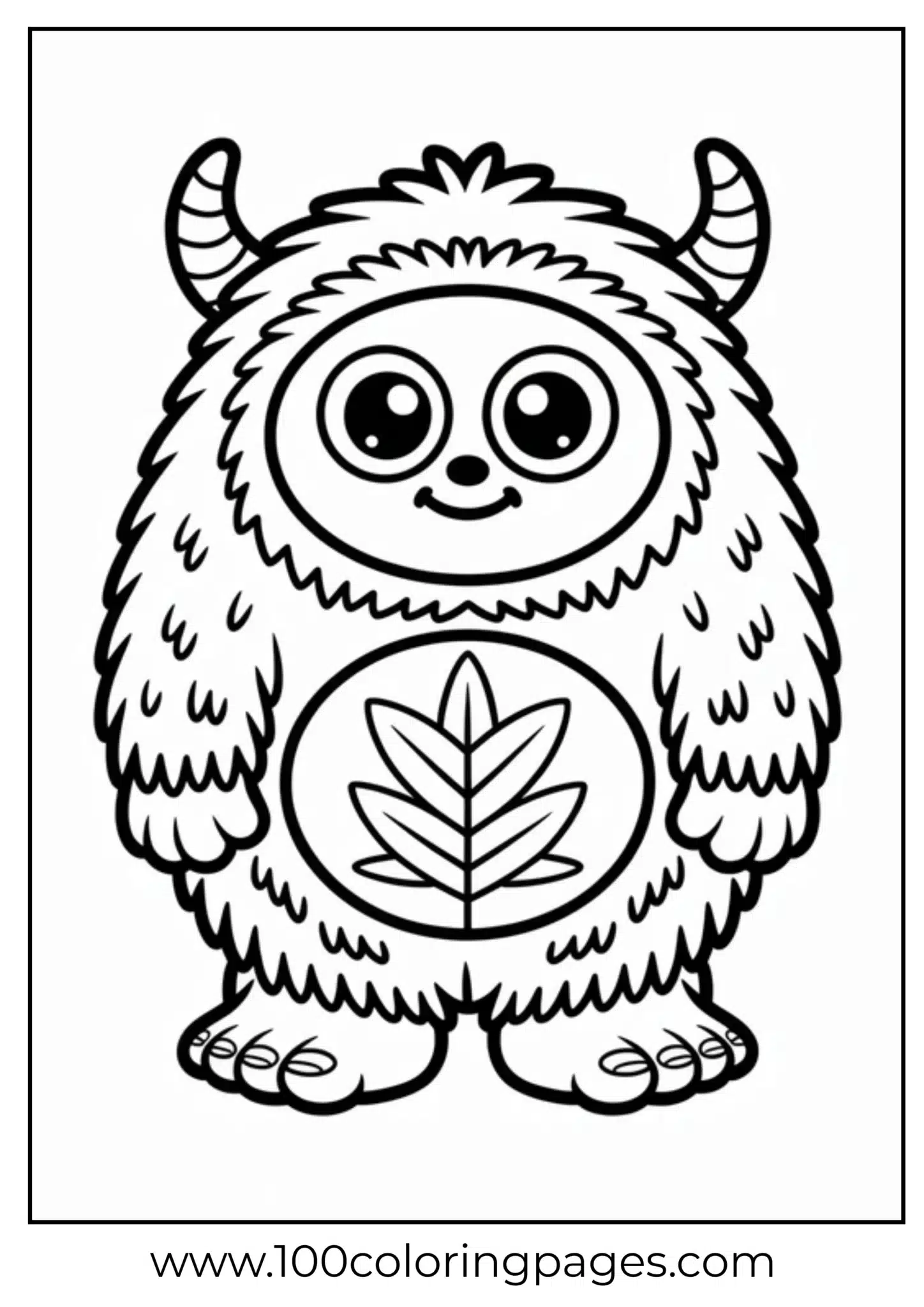 Cartoon monster with horns and a leaf on its belly