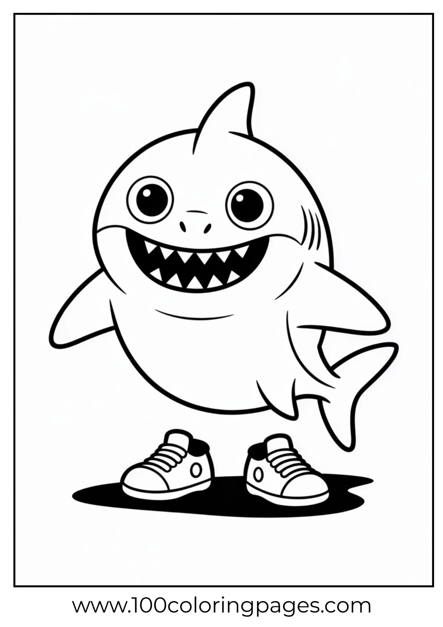 Cartoon shark smiling and wearing sneakers