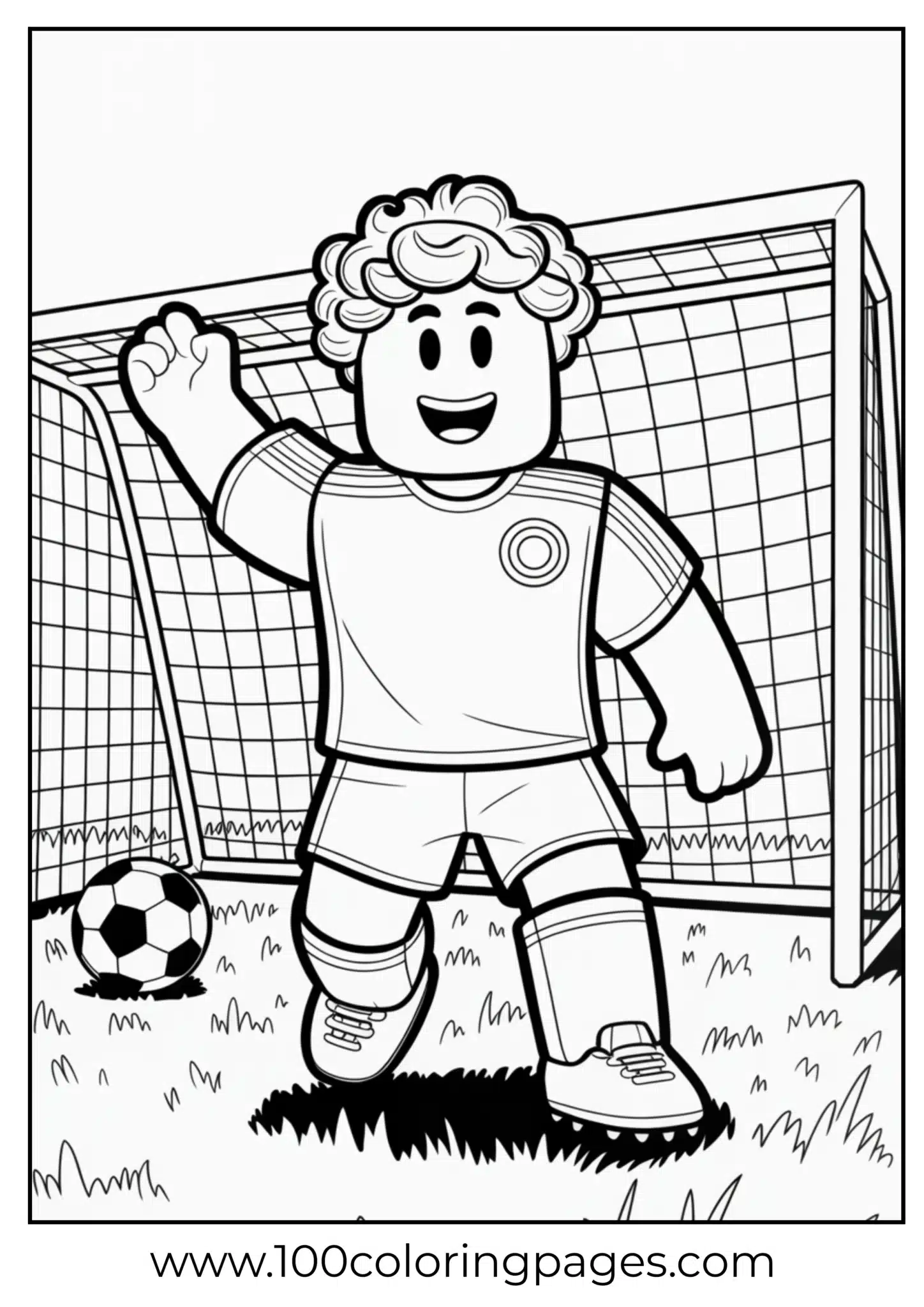 Cartoon of a young boy playing soccer, waving happily