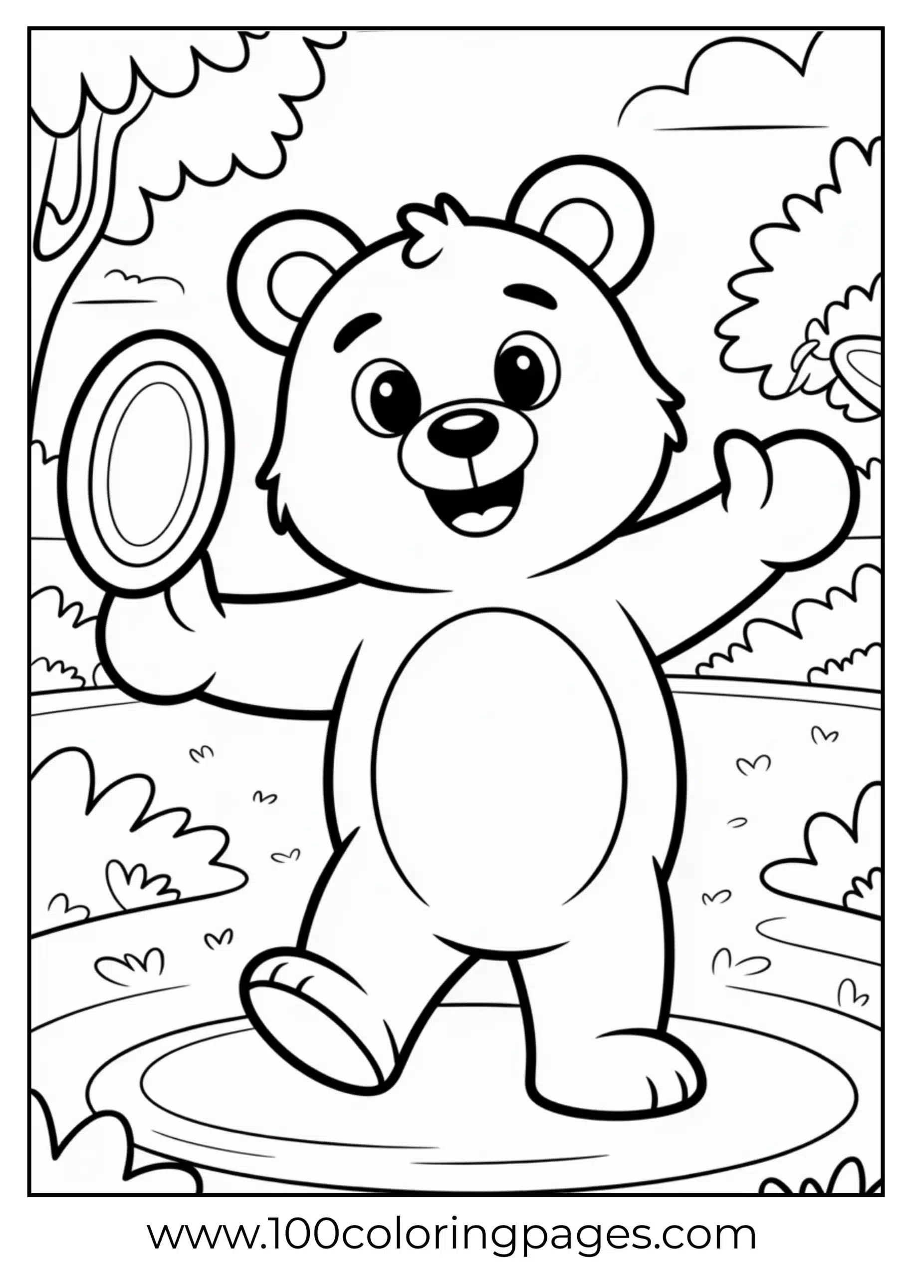 Funshine Bear throwing frisbee coloring page