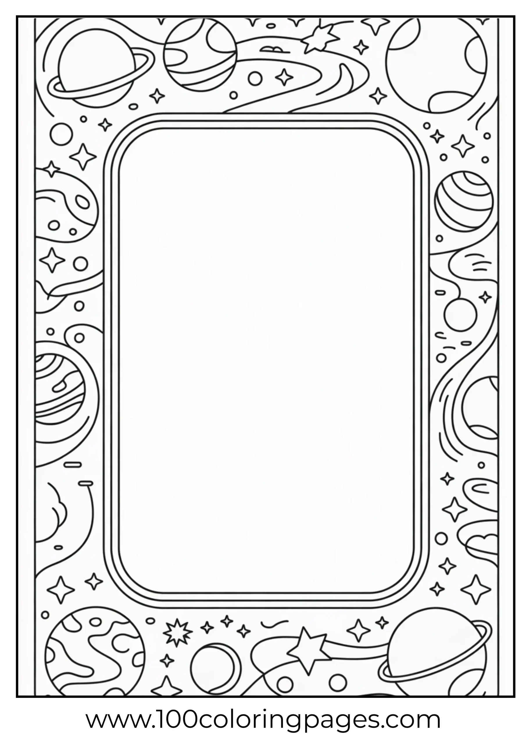 Space-themed border frame coloring page