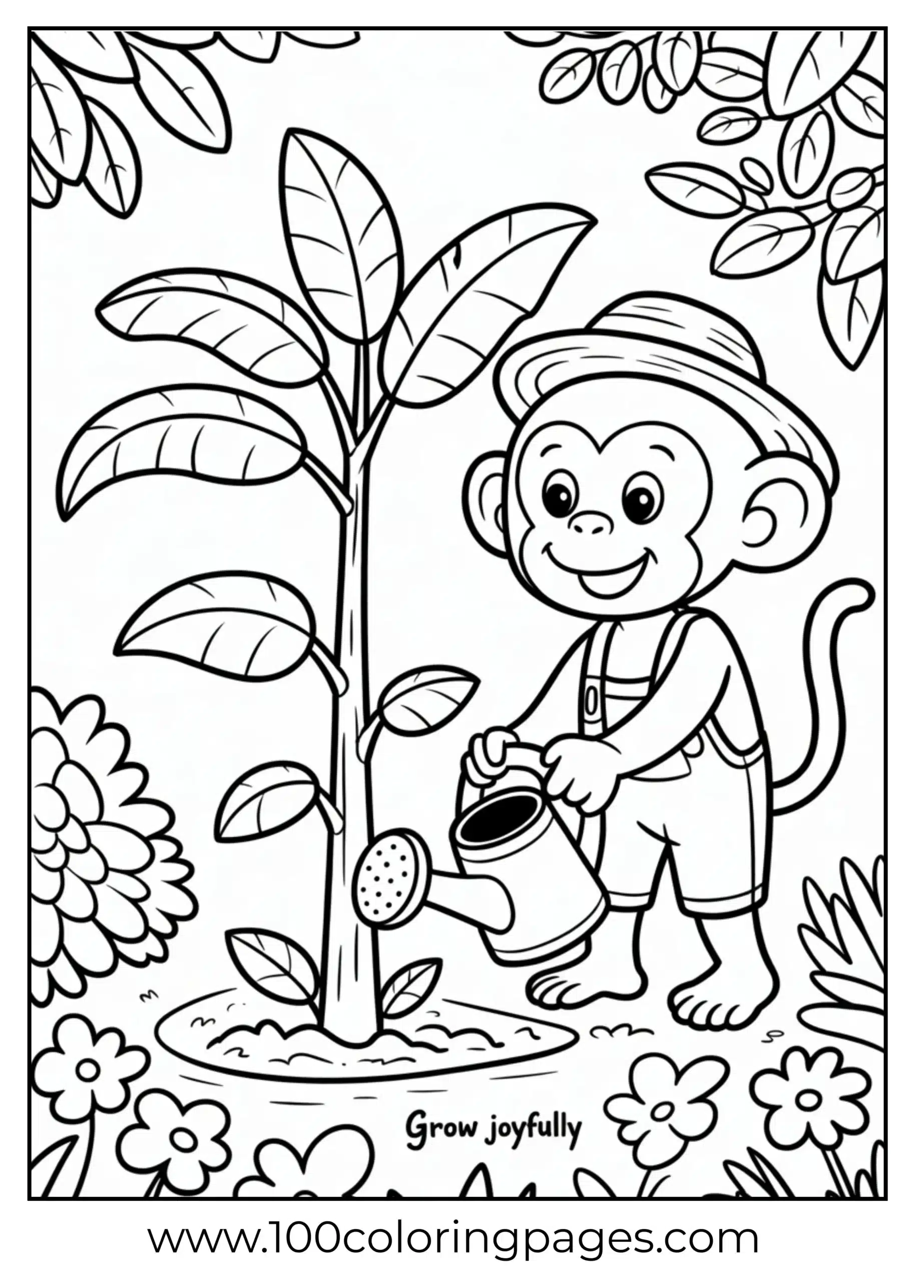 Monkey planting banana tree coloring page