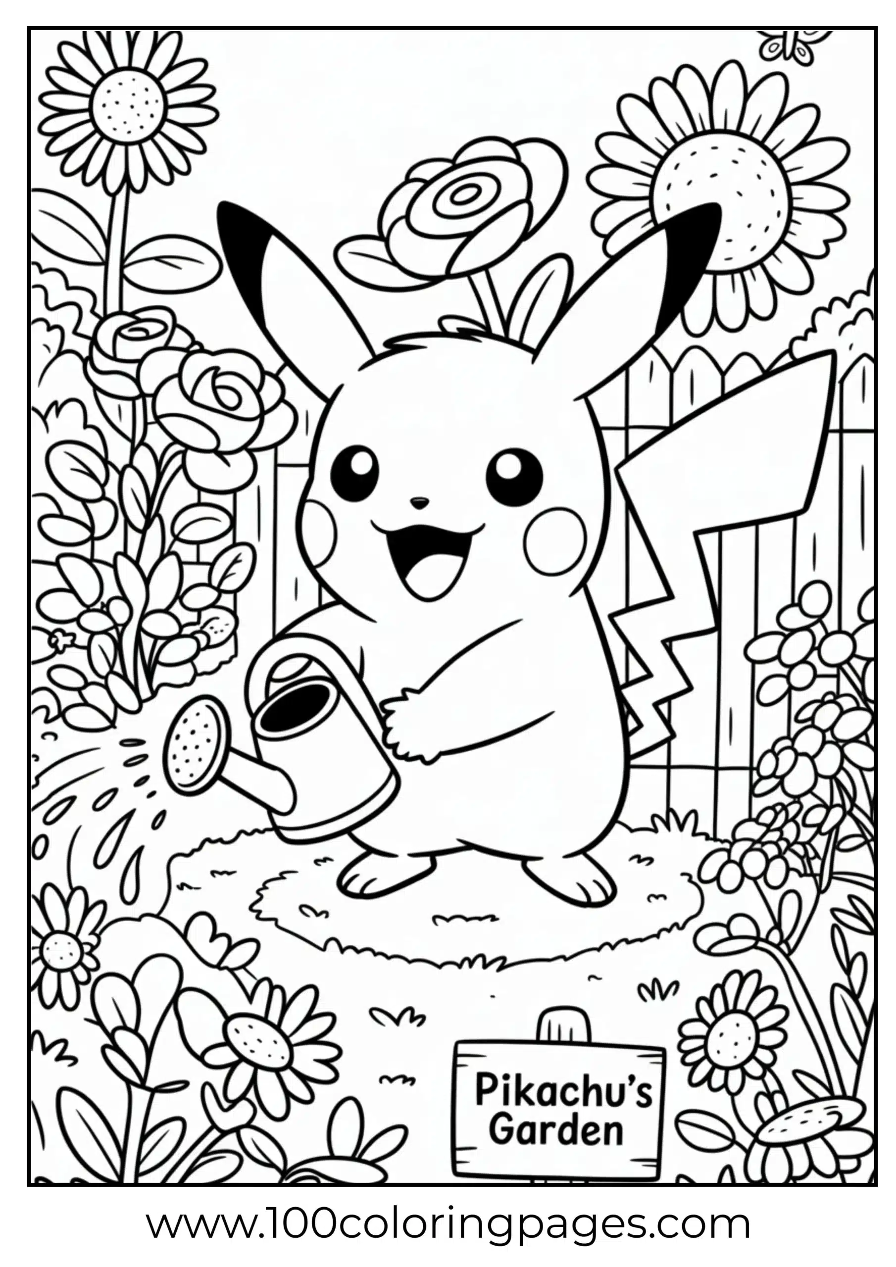 Pikachu watering garden plants