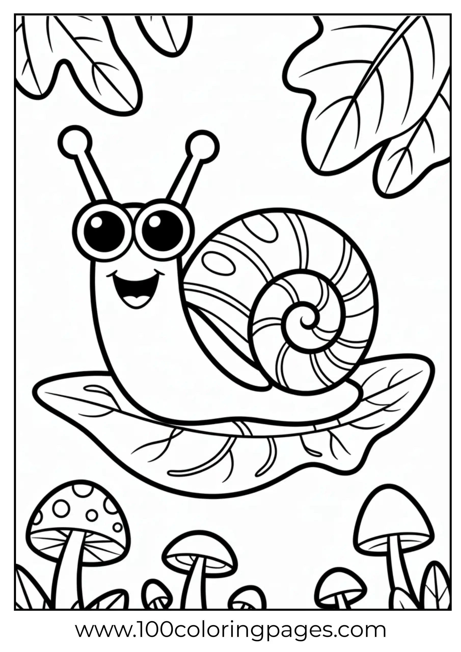 Gary the snail with large spiral shell as coloring page