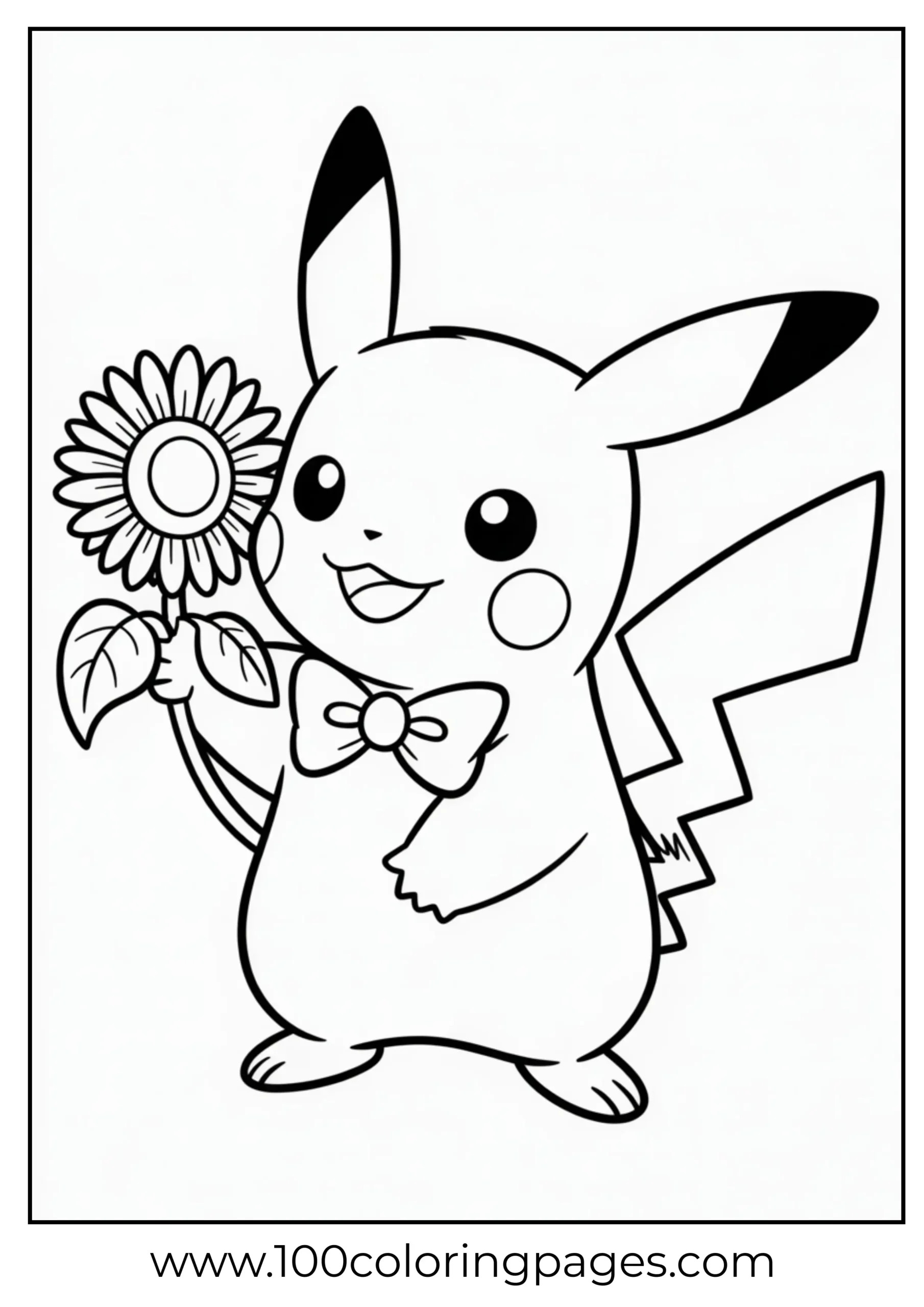 Pikachu holding flower in bow tie