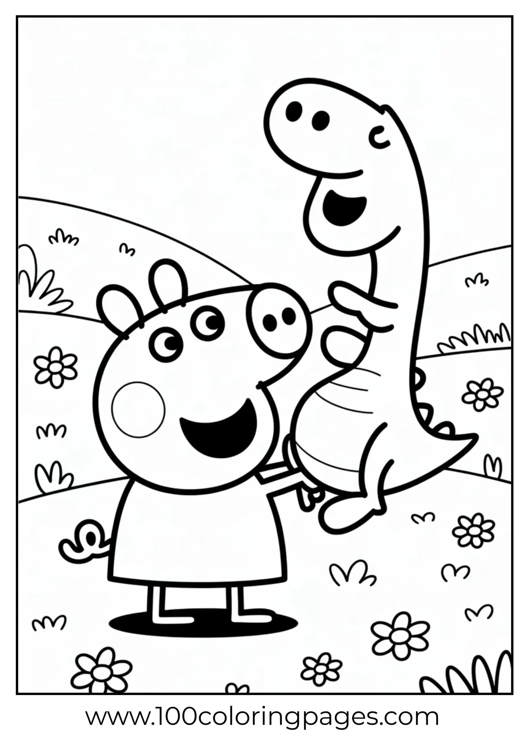 George Pig holding dinosaur toy coloring page