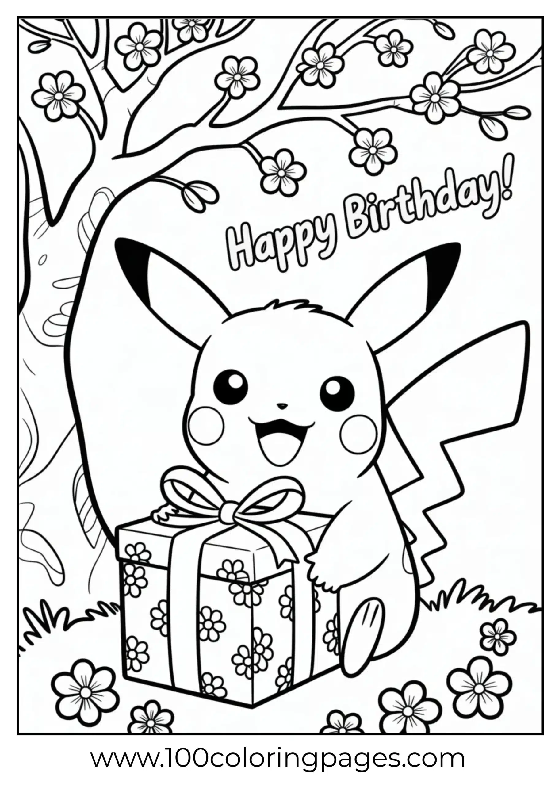 Pikachu sitting with present under tree