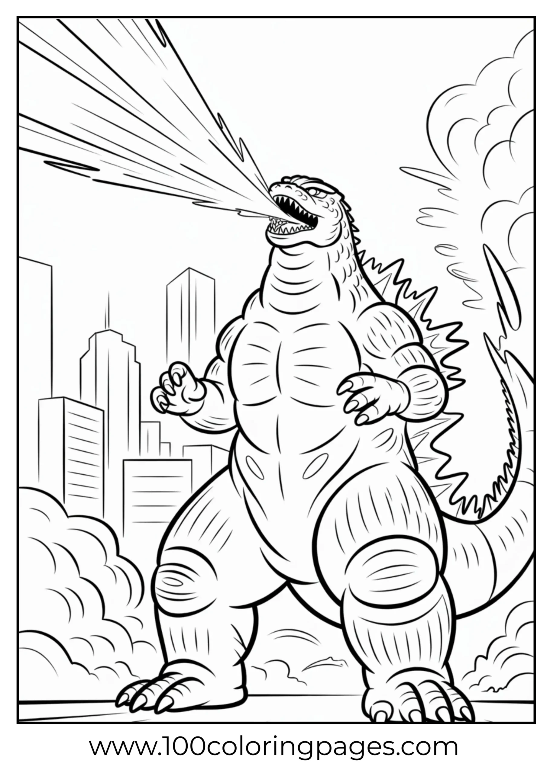 Godzilla unleashing atomic breath beam coloring page