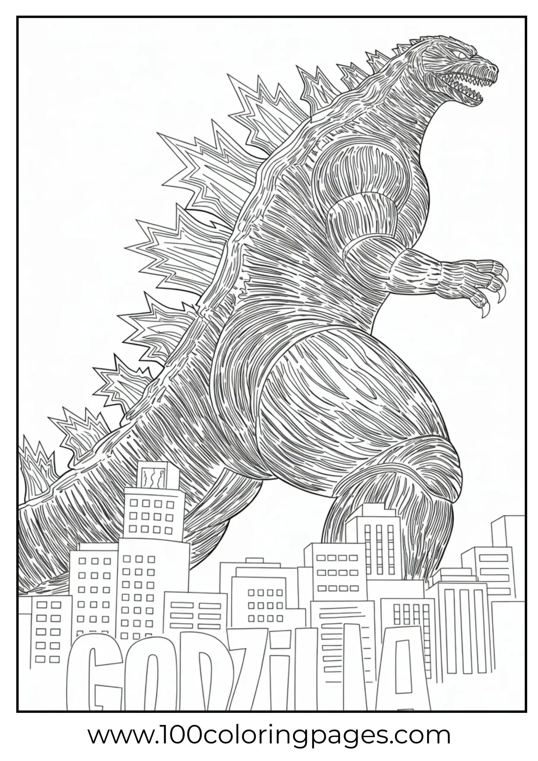 Godzilla back view with glowing dorsal plates coloring page