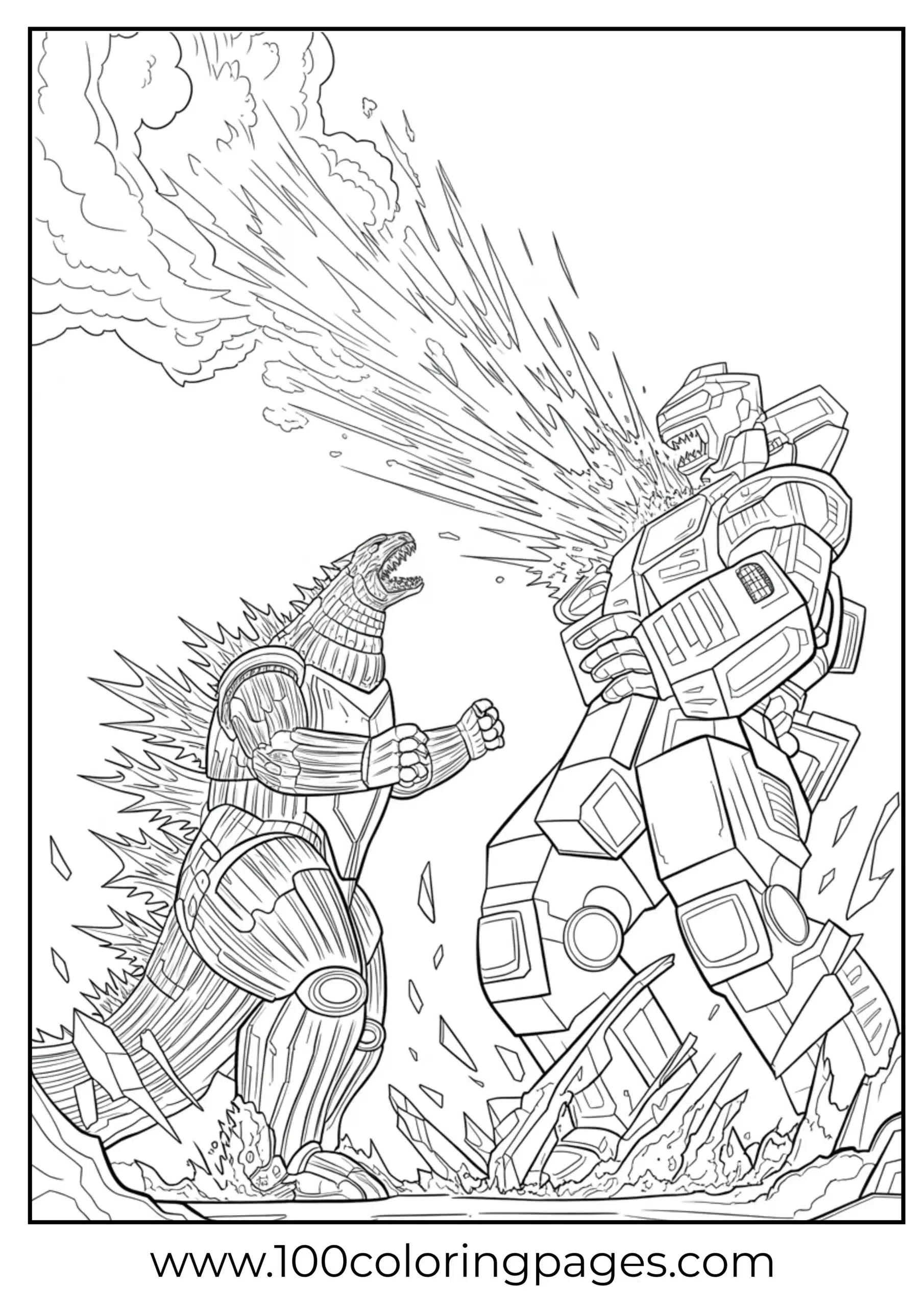Godzilla roast of mech robot defender coloring page