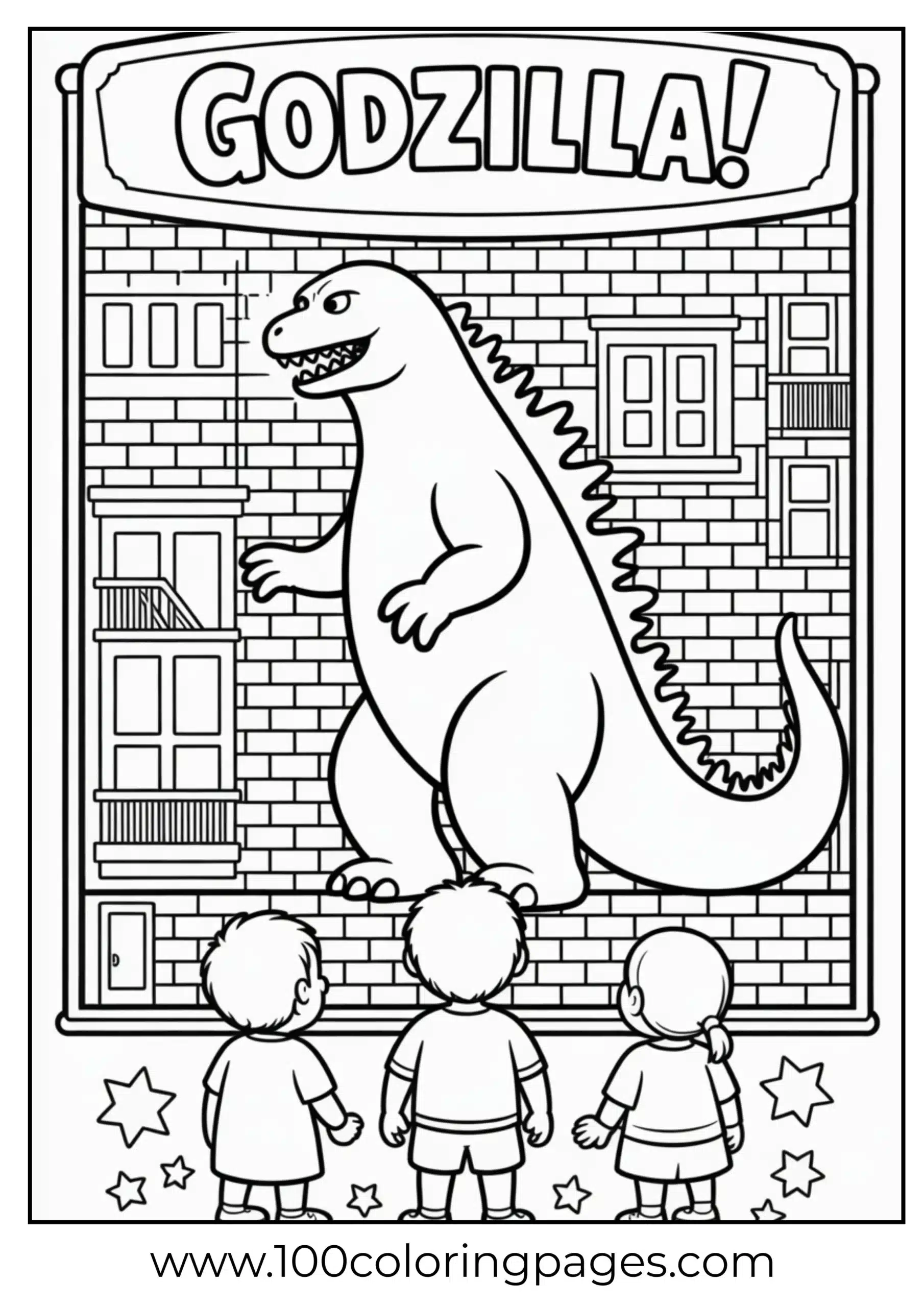 Godzilla casting puppet shadows for children coloring page