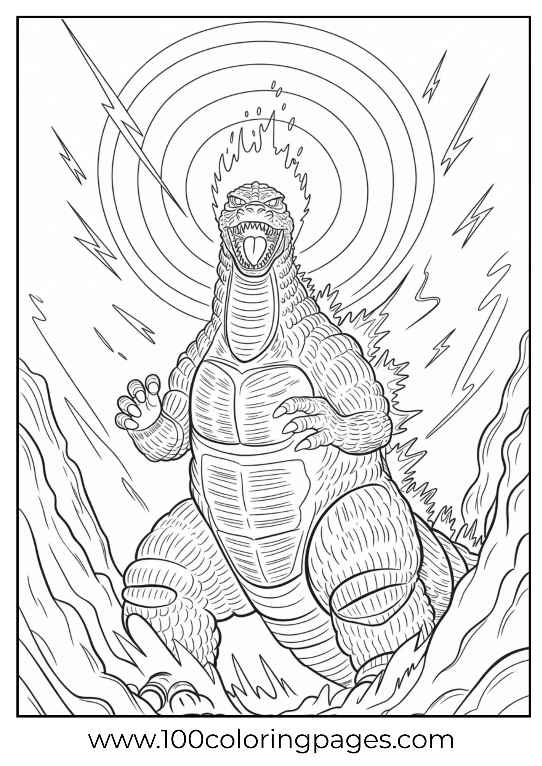 Godzilla roar with shockwave rings coloring page