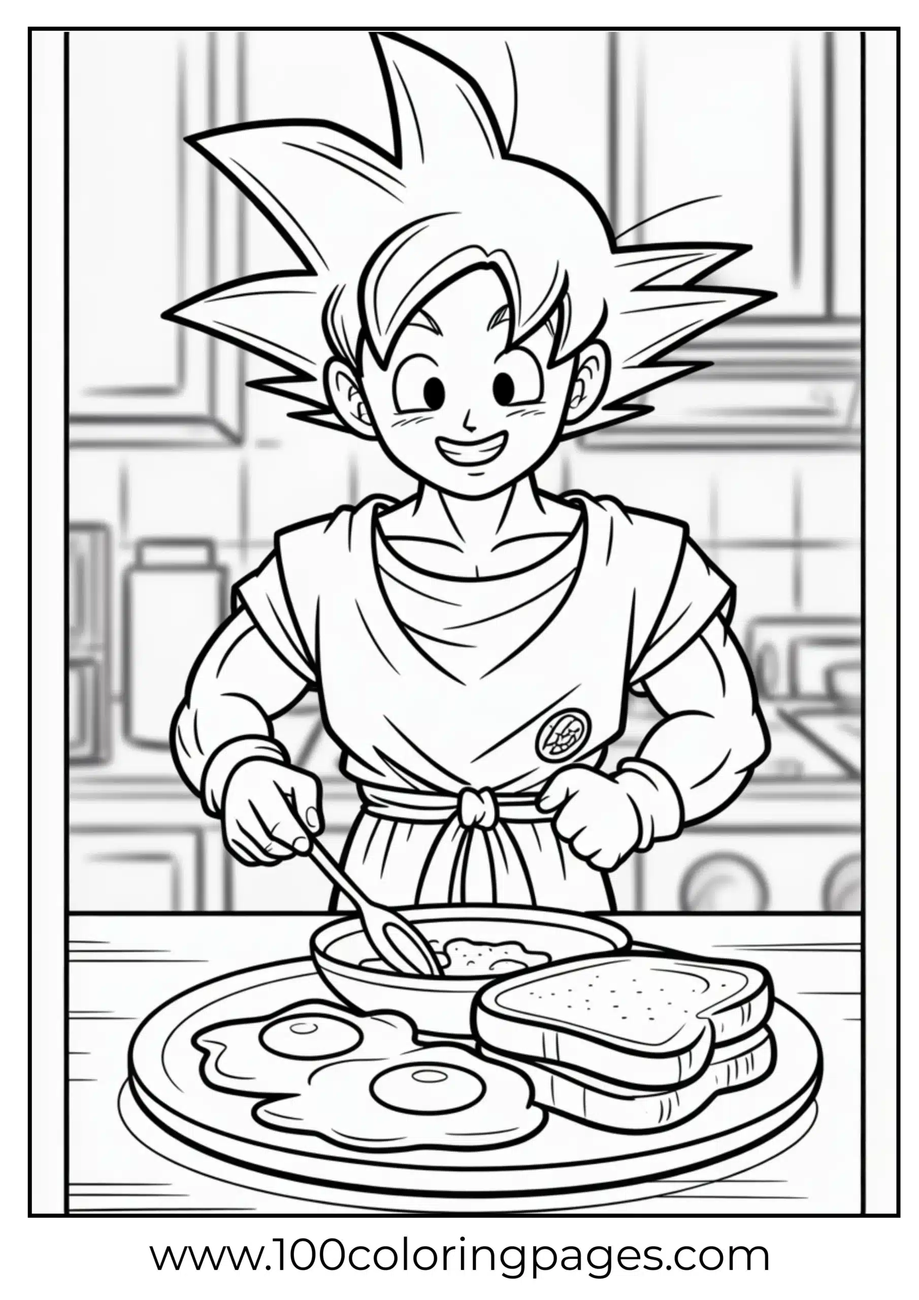 Goku cooking breakfast coloring page