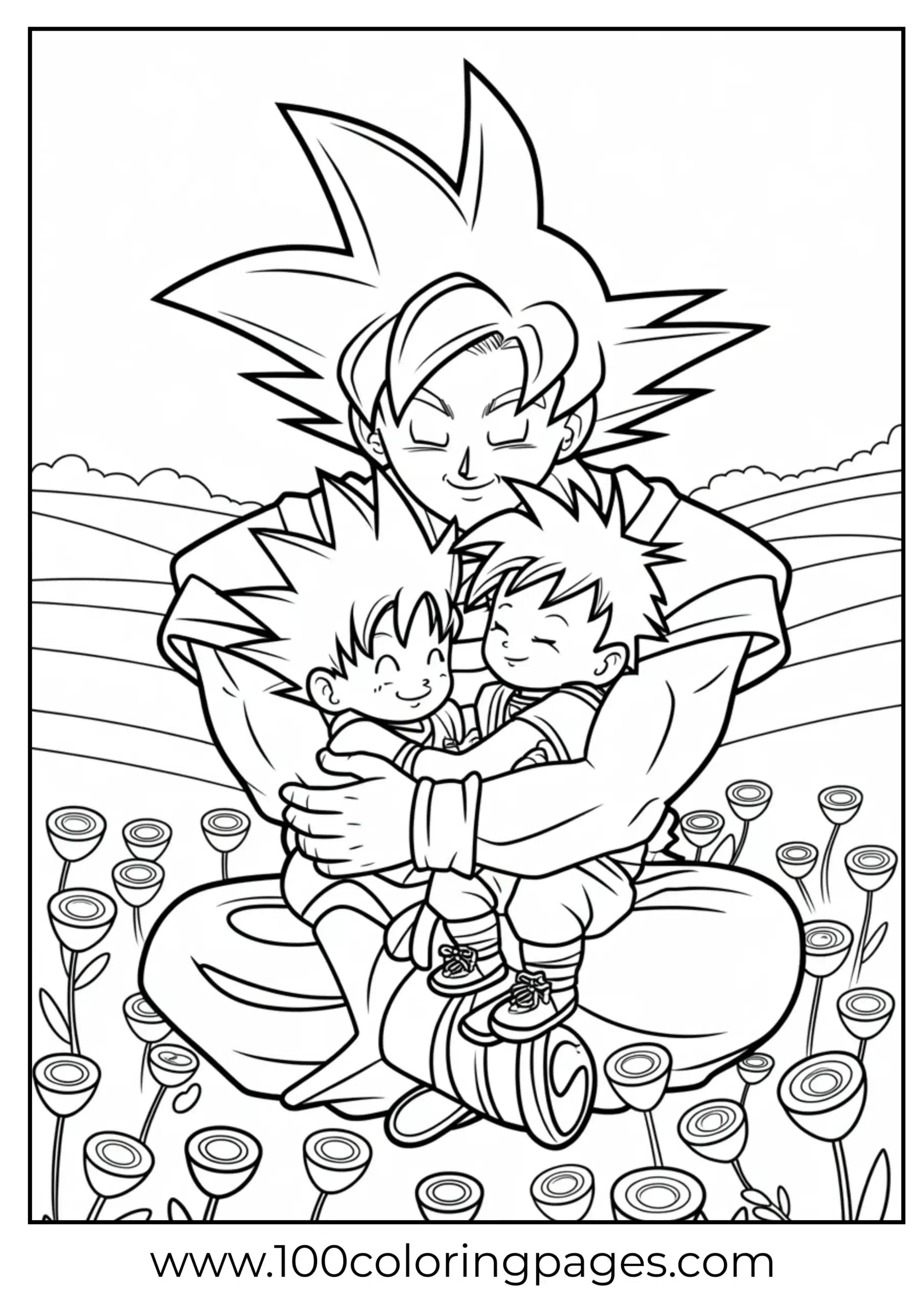 Goku hugging kids coloring page