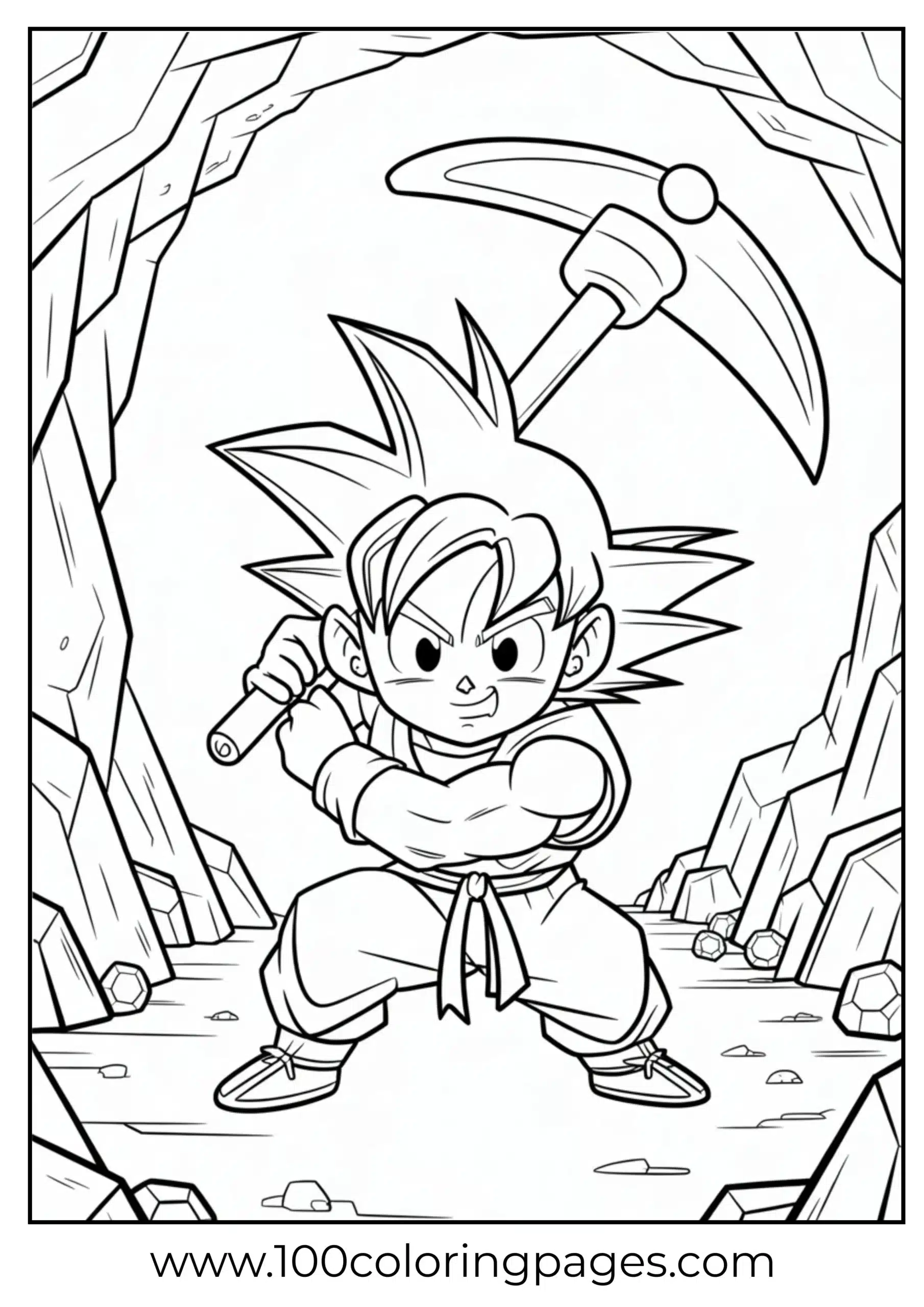 Goku mining with pickaxe coloring page