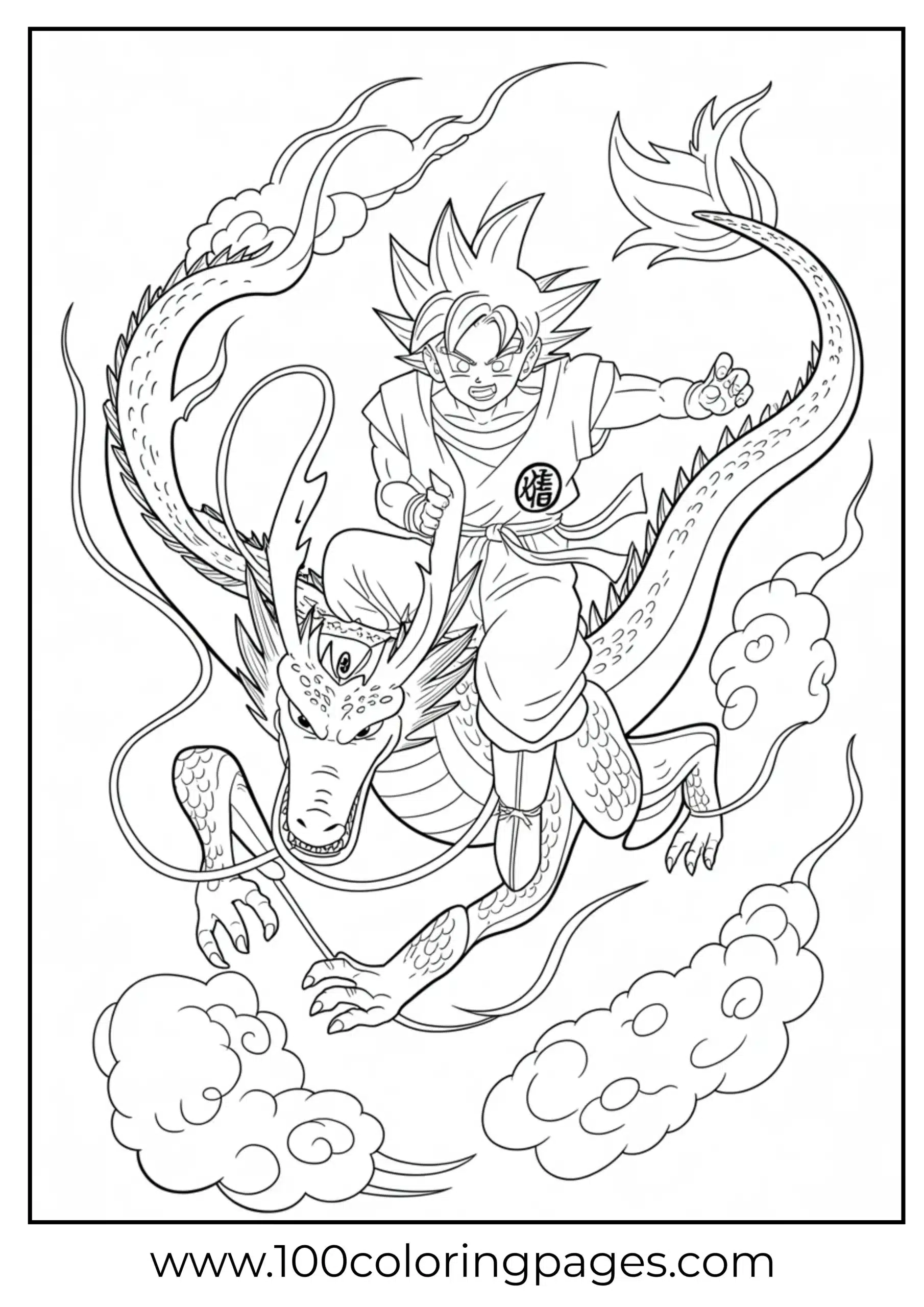 Goku riding Shenron coloring page