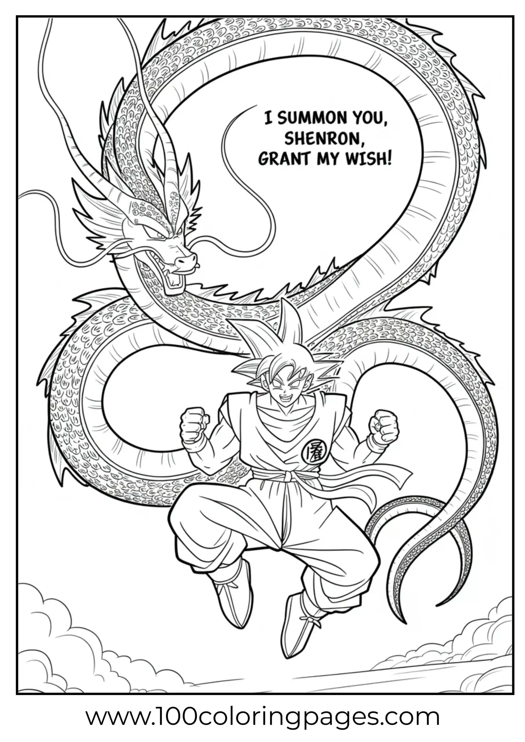 Goku posing with Shenron coloring page