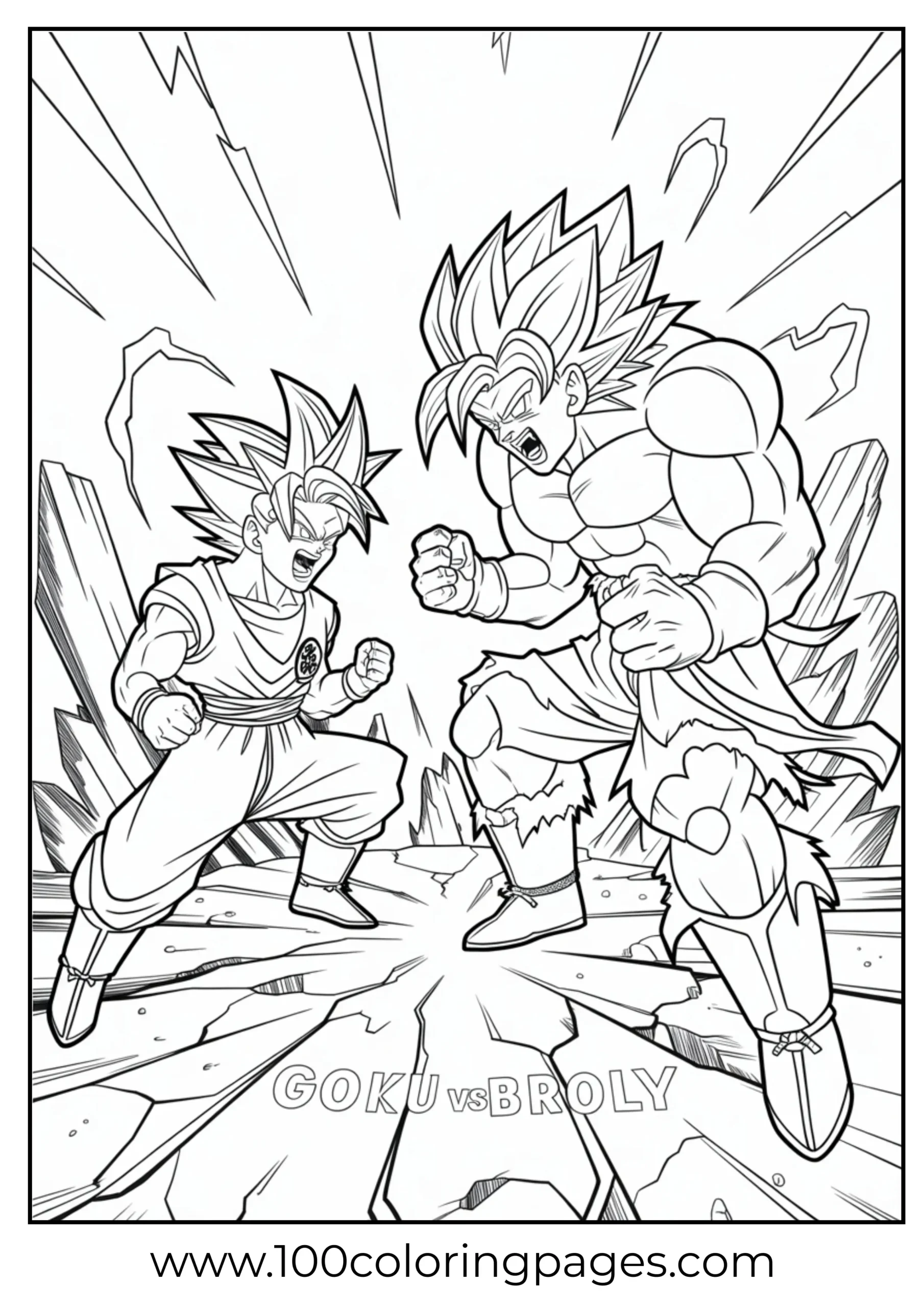 Goku and Broly face-off coloring page