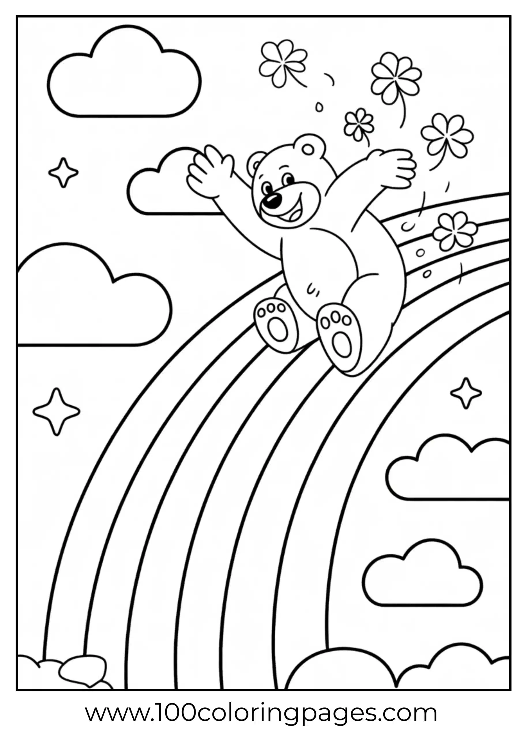 Good Luck Bear on rainbow coloring page