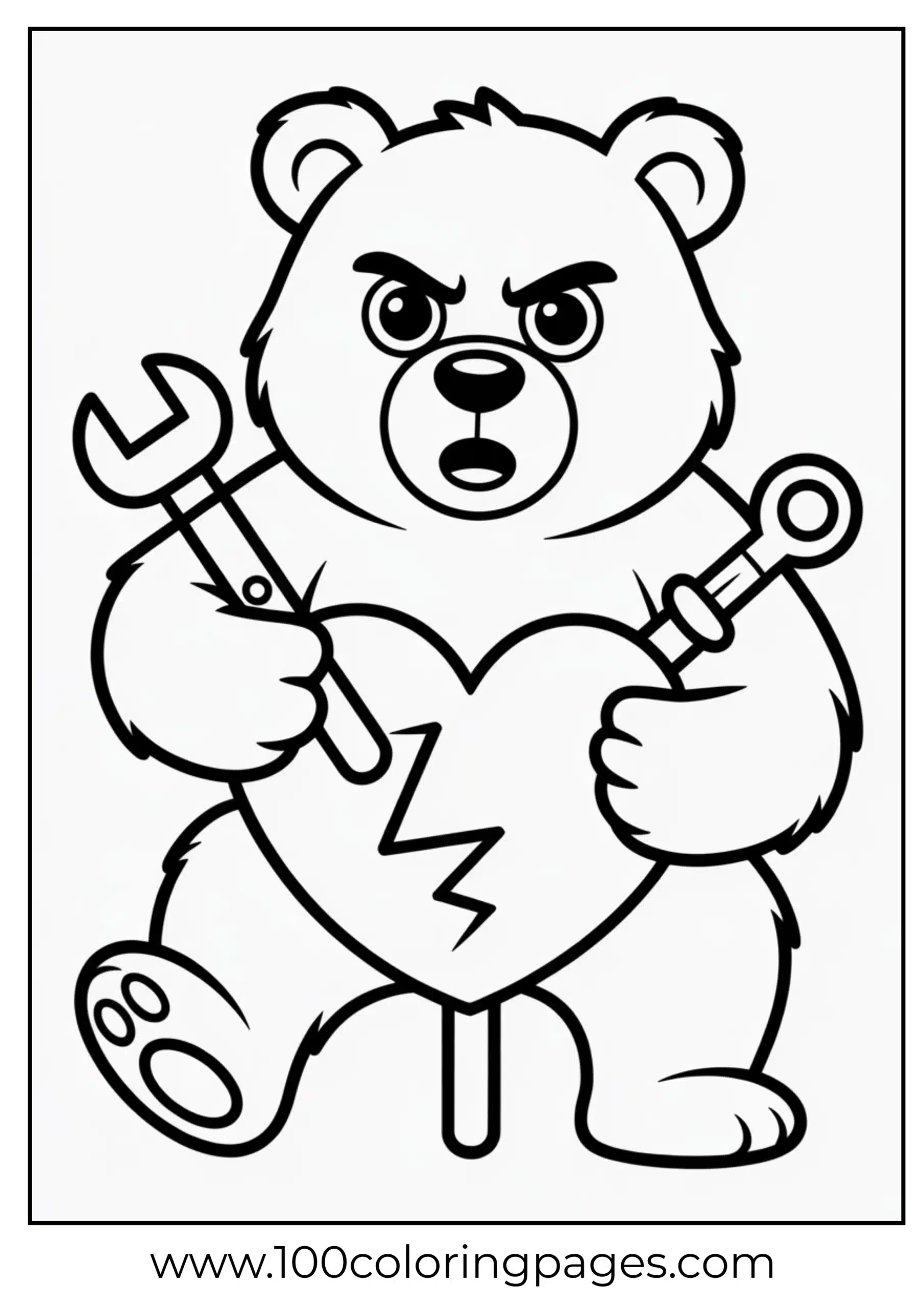 Grumpy Bear repairing heart sign coloring page