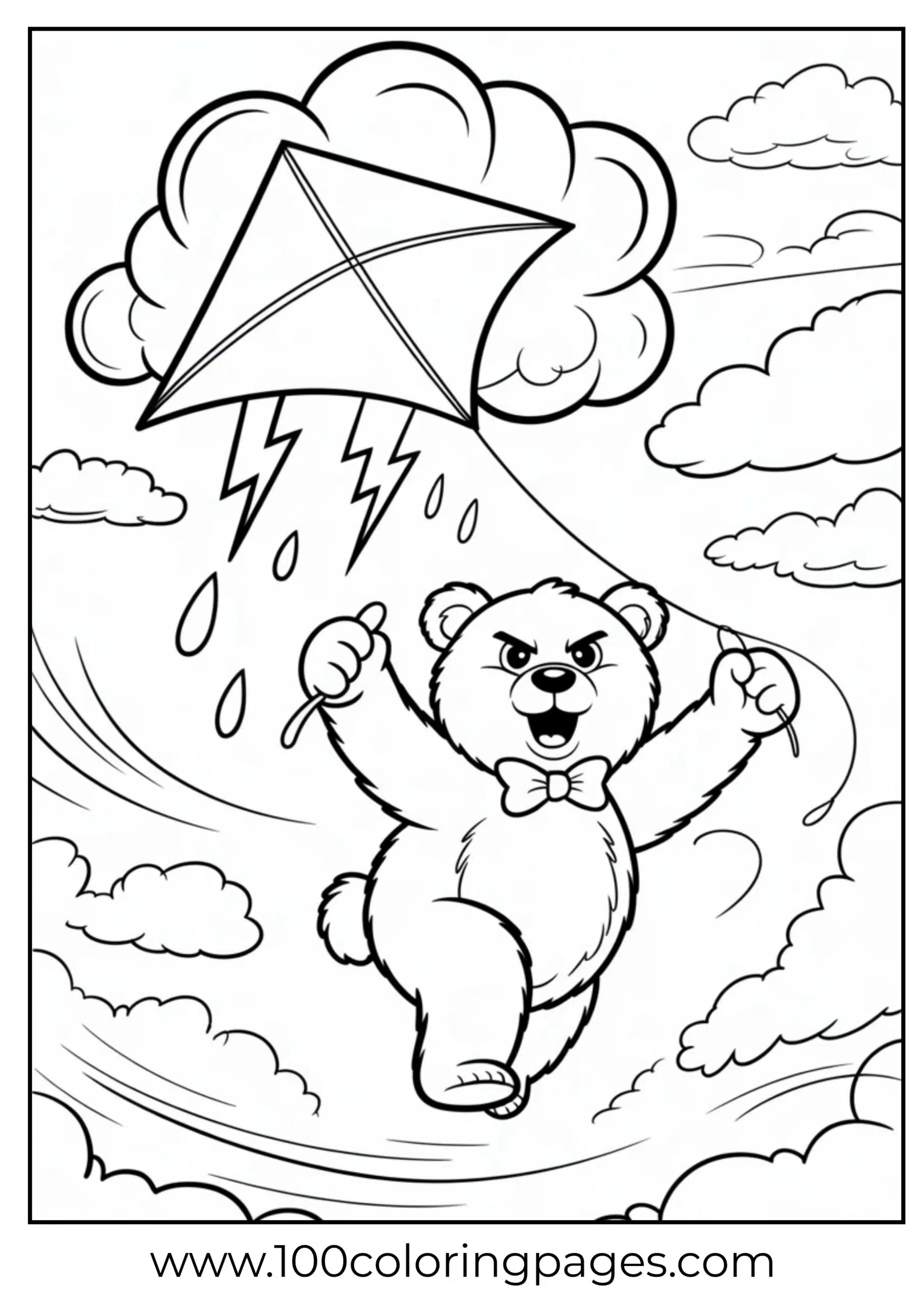 Grumpy Bear kite flying coloring page