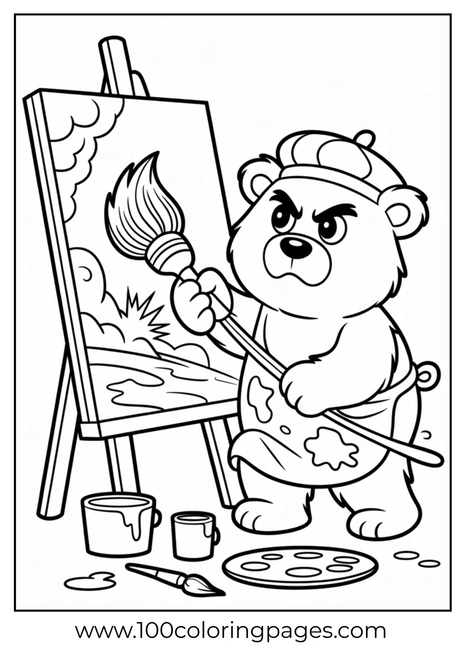 Grumpy Bear painting clouds coloring page