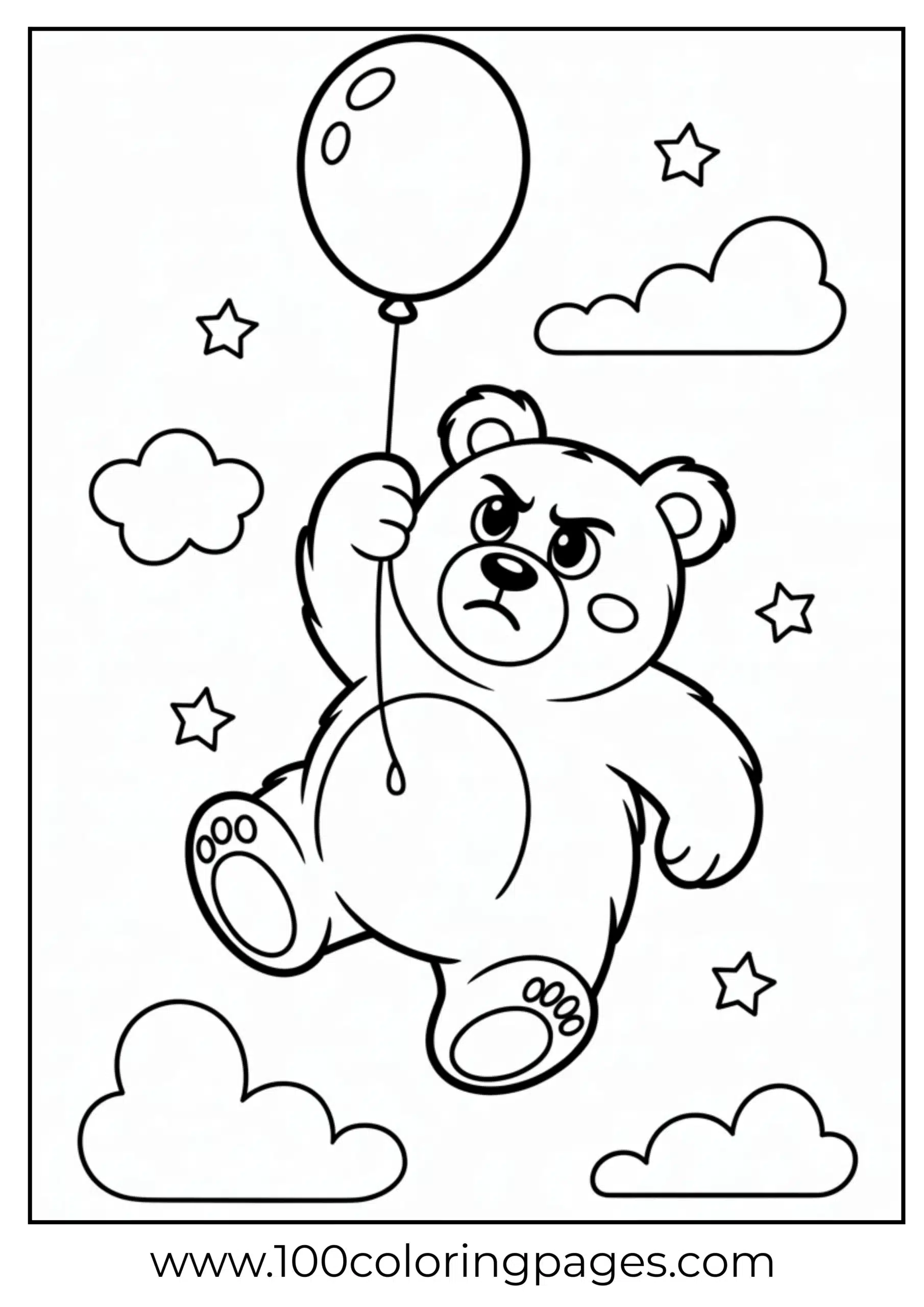 Grumpy Bear floating with balloon coloring page