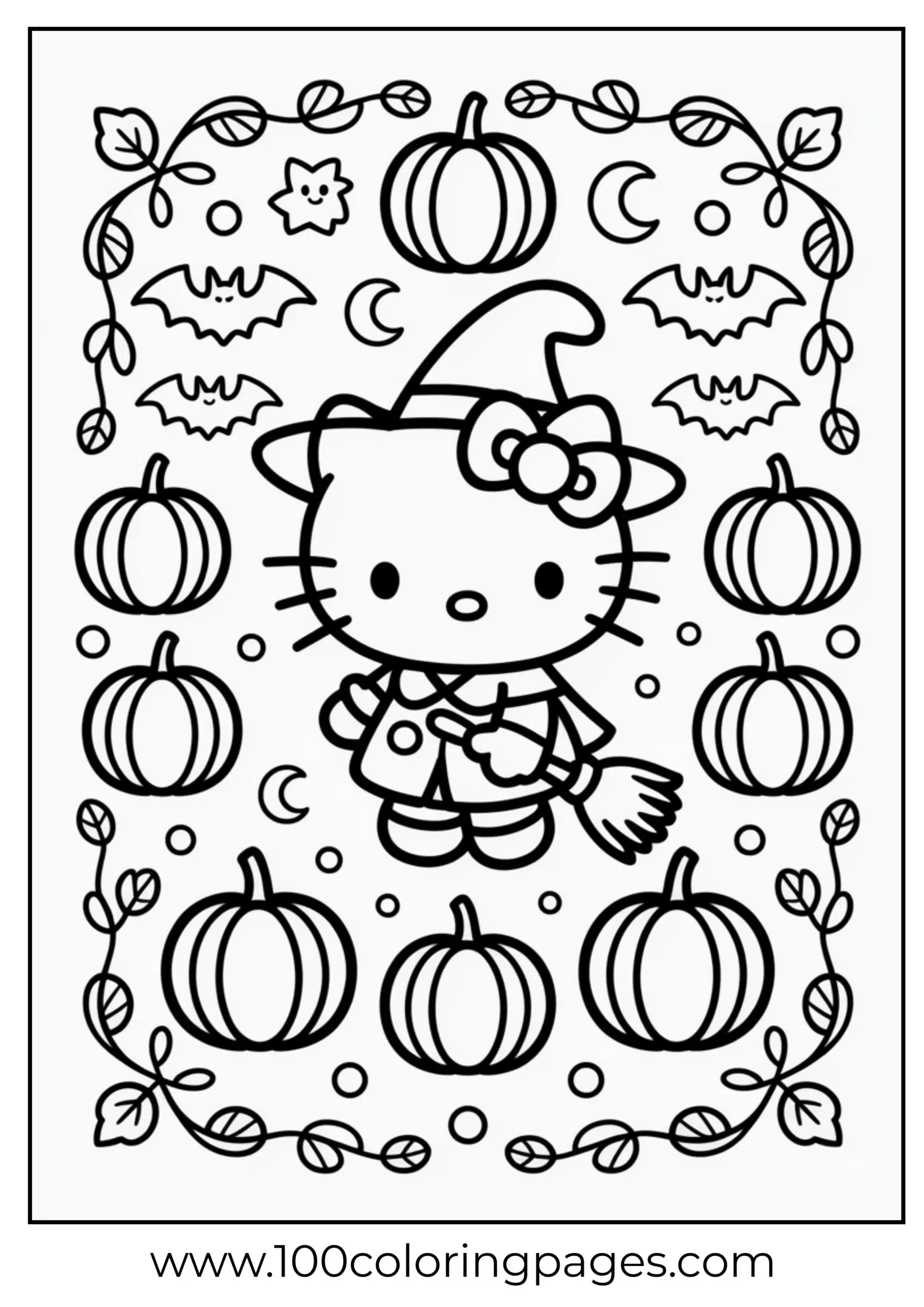 Hello Kitty in Halloween costume coloring page