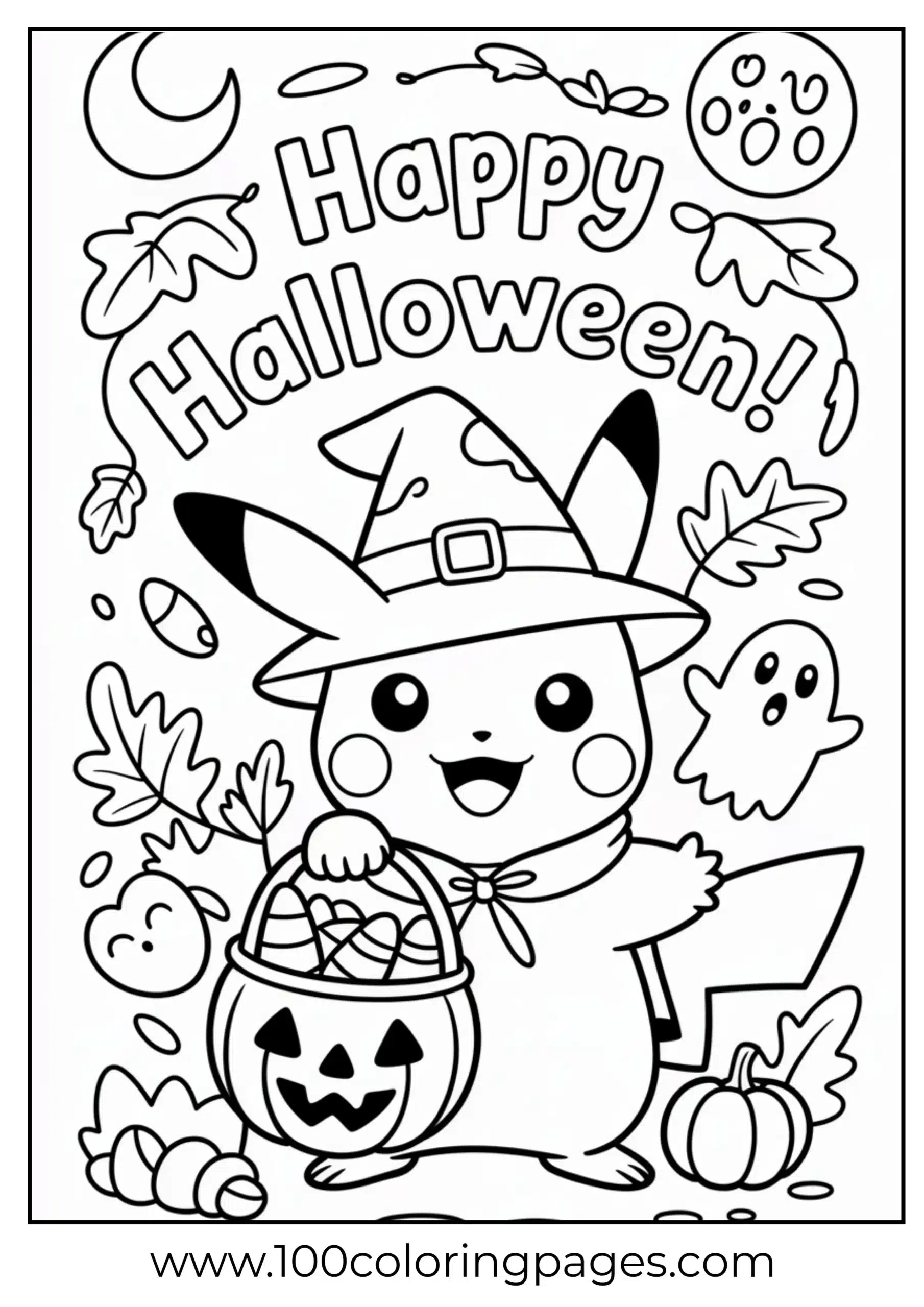 Pikachu dressed for Halloween with pumpkin