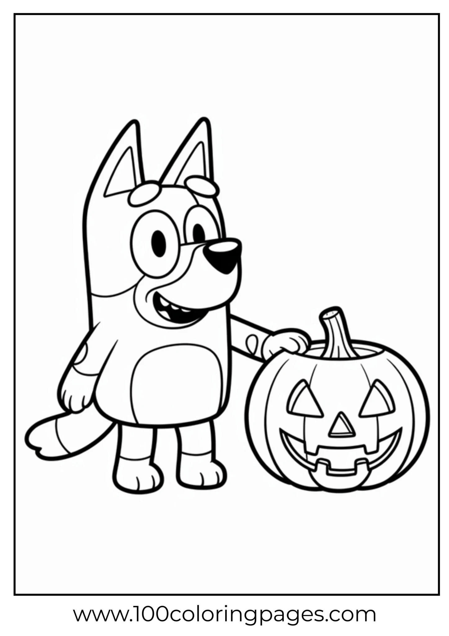 Cartoon puppy next to a carved Halloween pumpkin