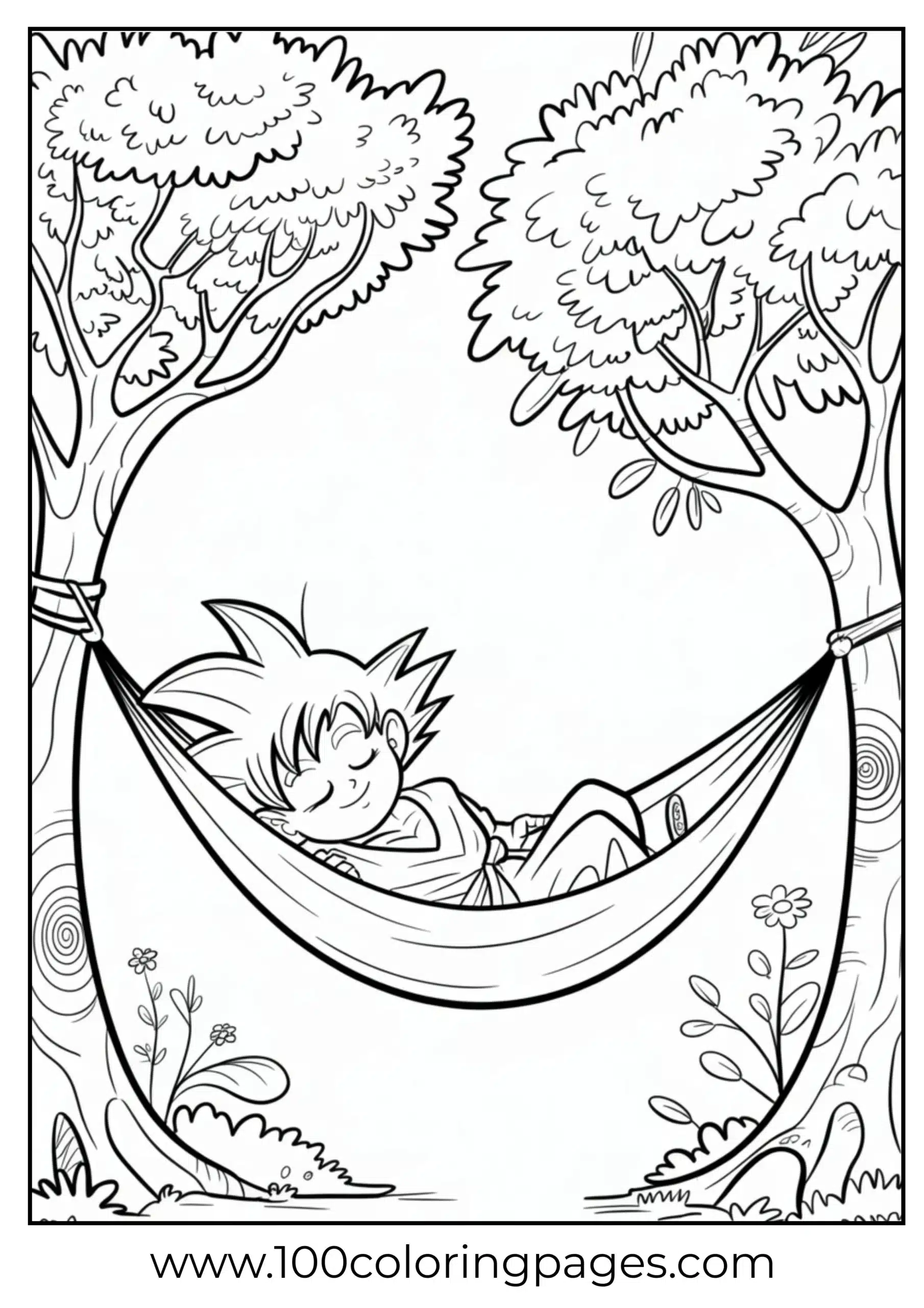 Goku napping in hammock coloring page