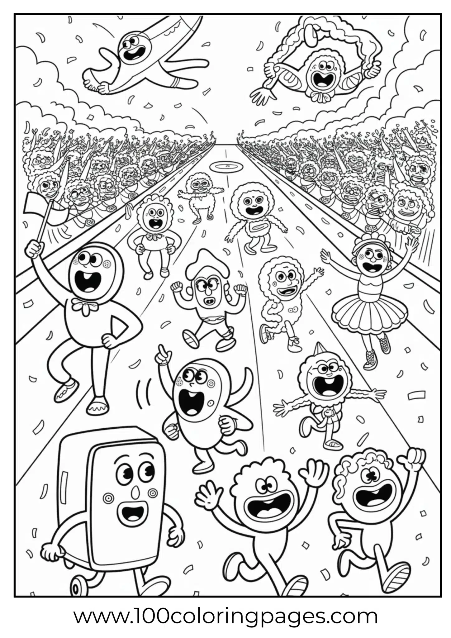 Animated characters enjoying a festive parade scene