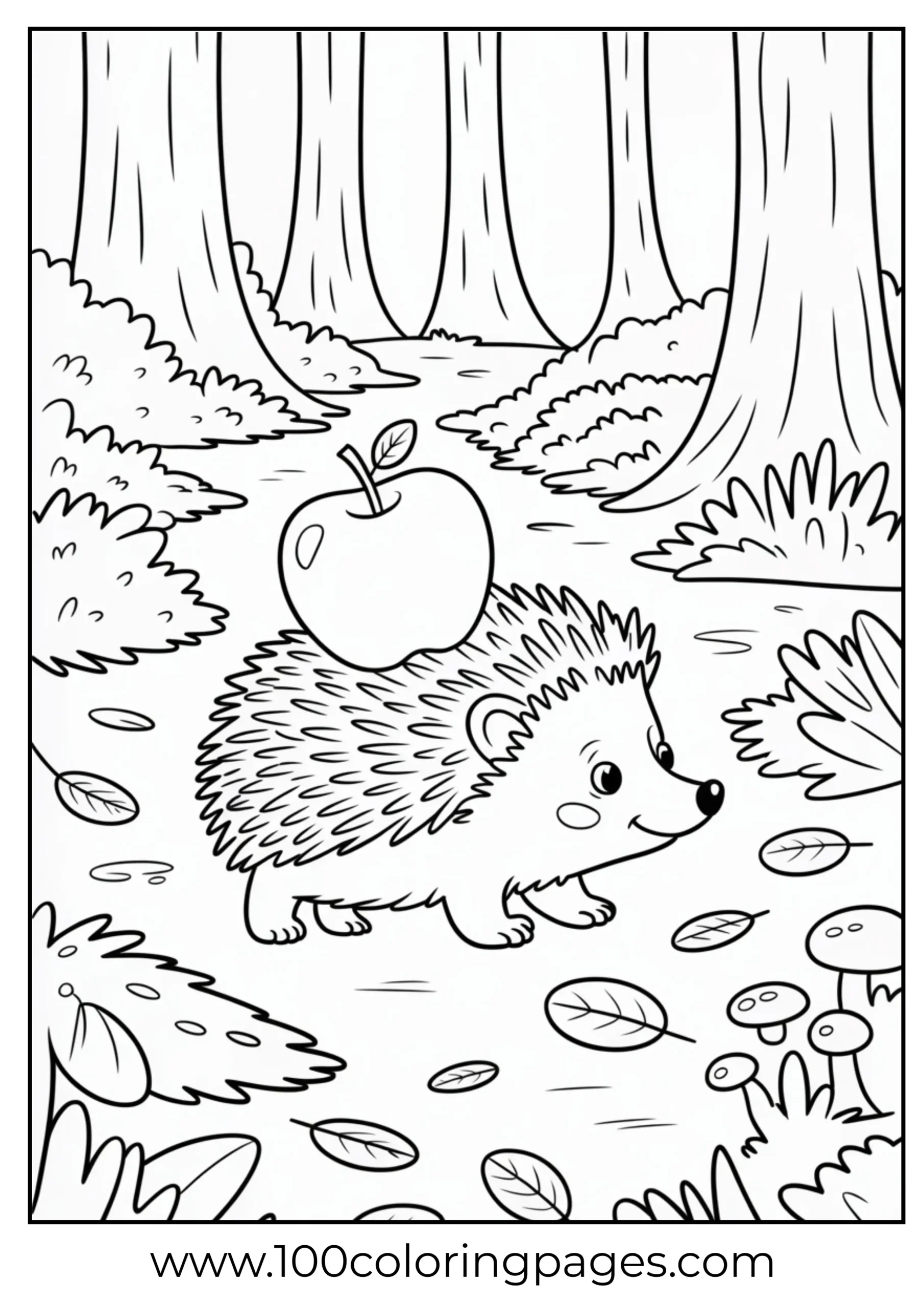 Hedgehog carrying apple on back coloring page