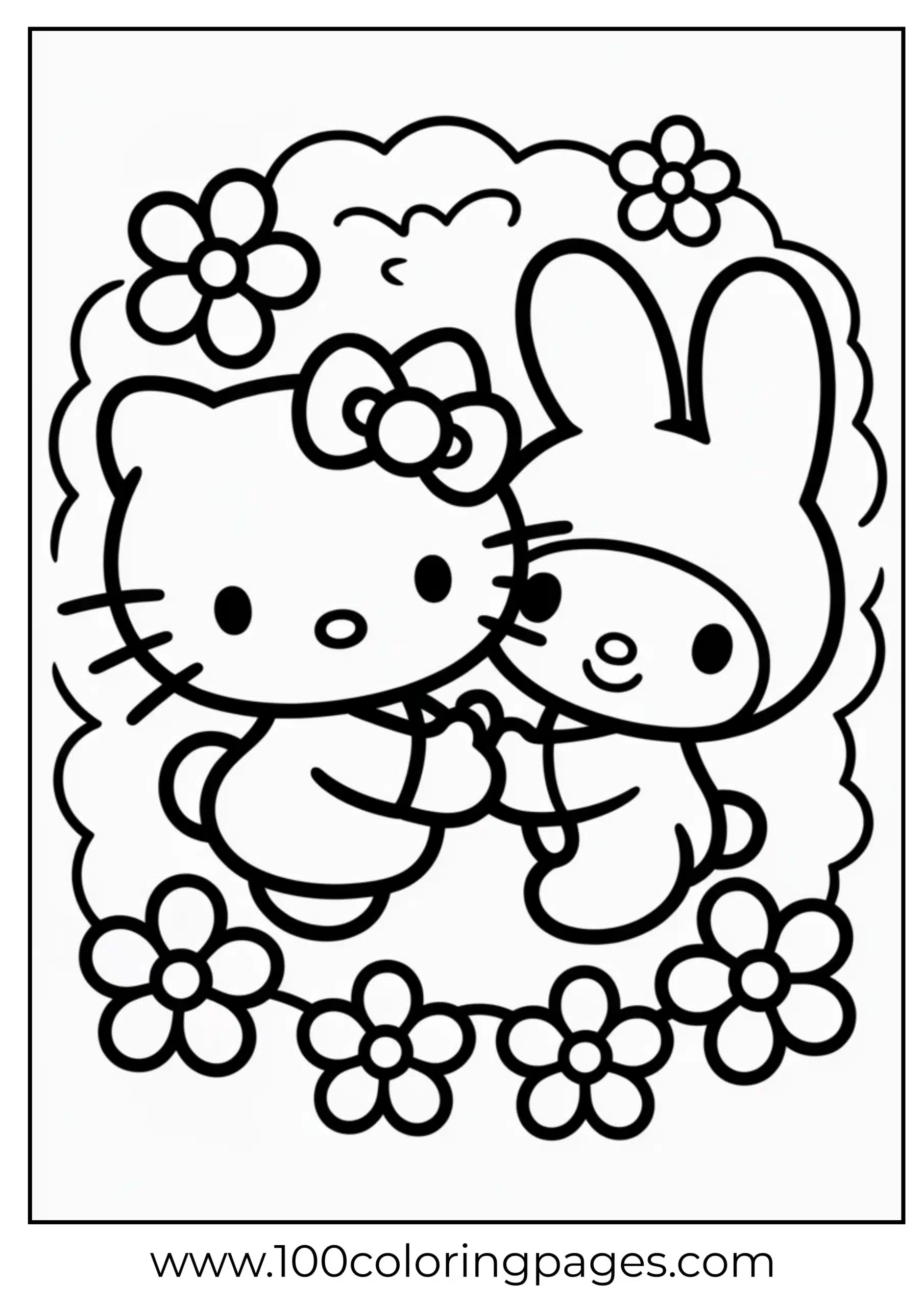 Hello Kitty and My Melody together coloring page
