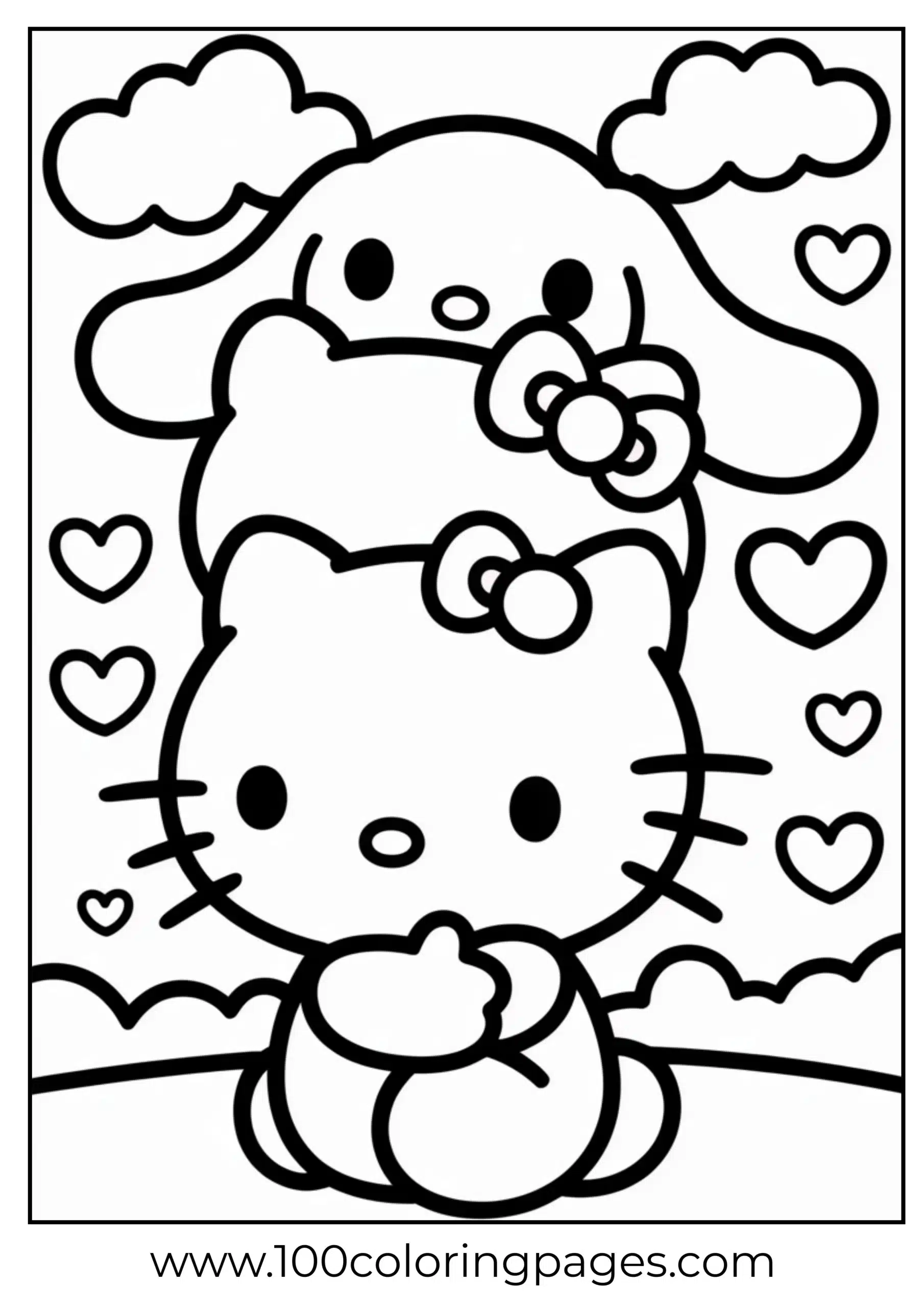 Hello Kitty hugging Cinnamoroll coloring page