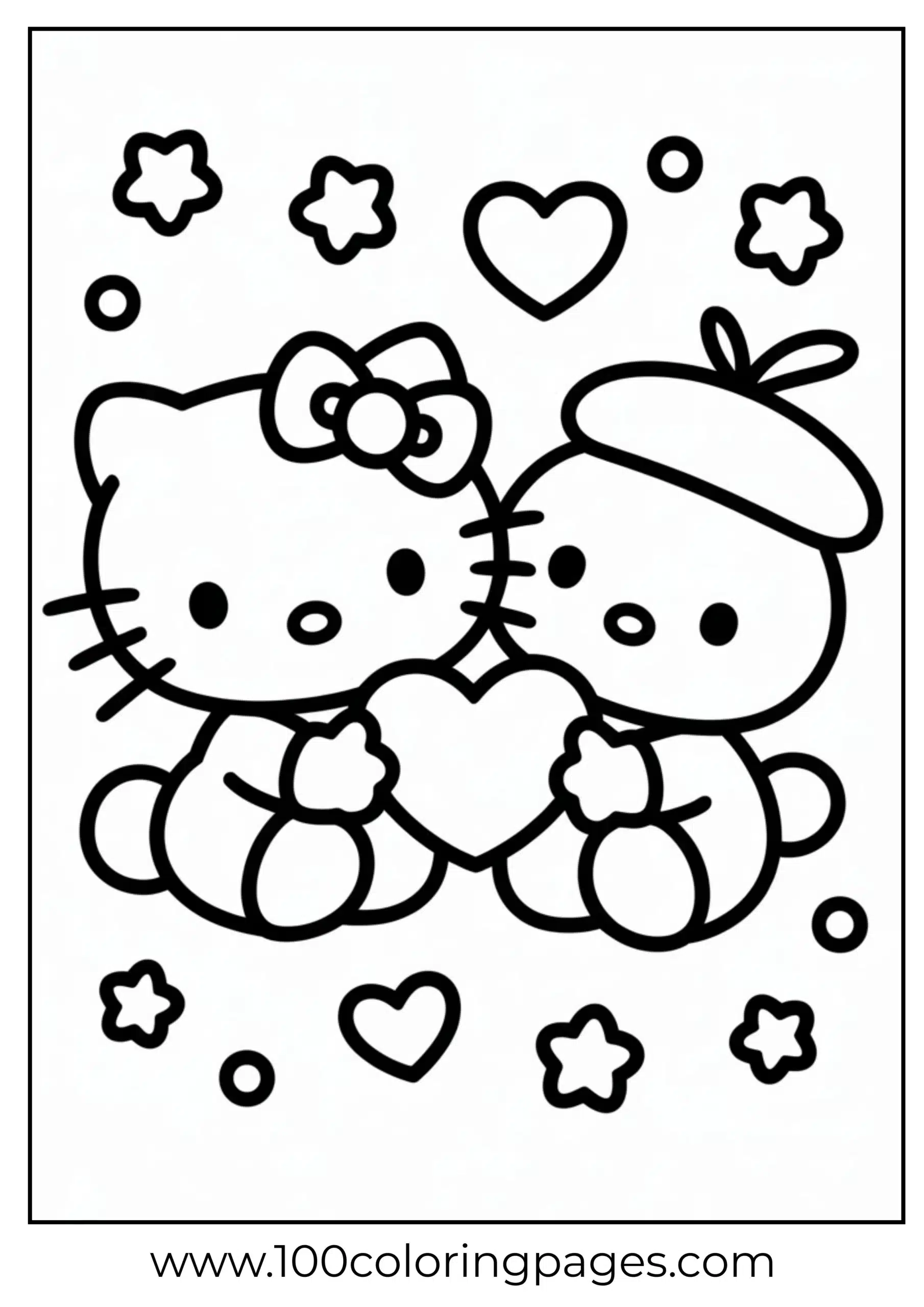 Hello Kitty with Pompompurin coloring page