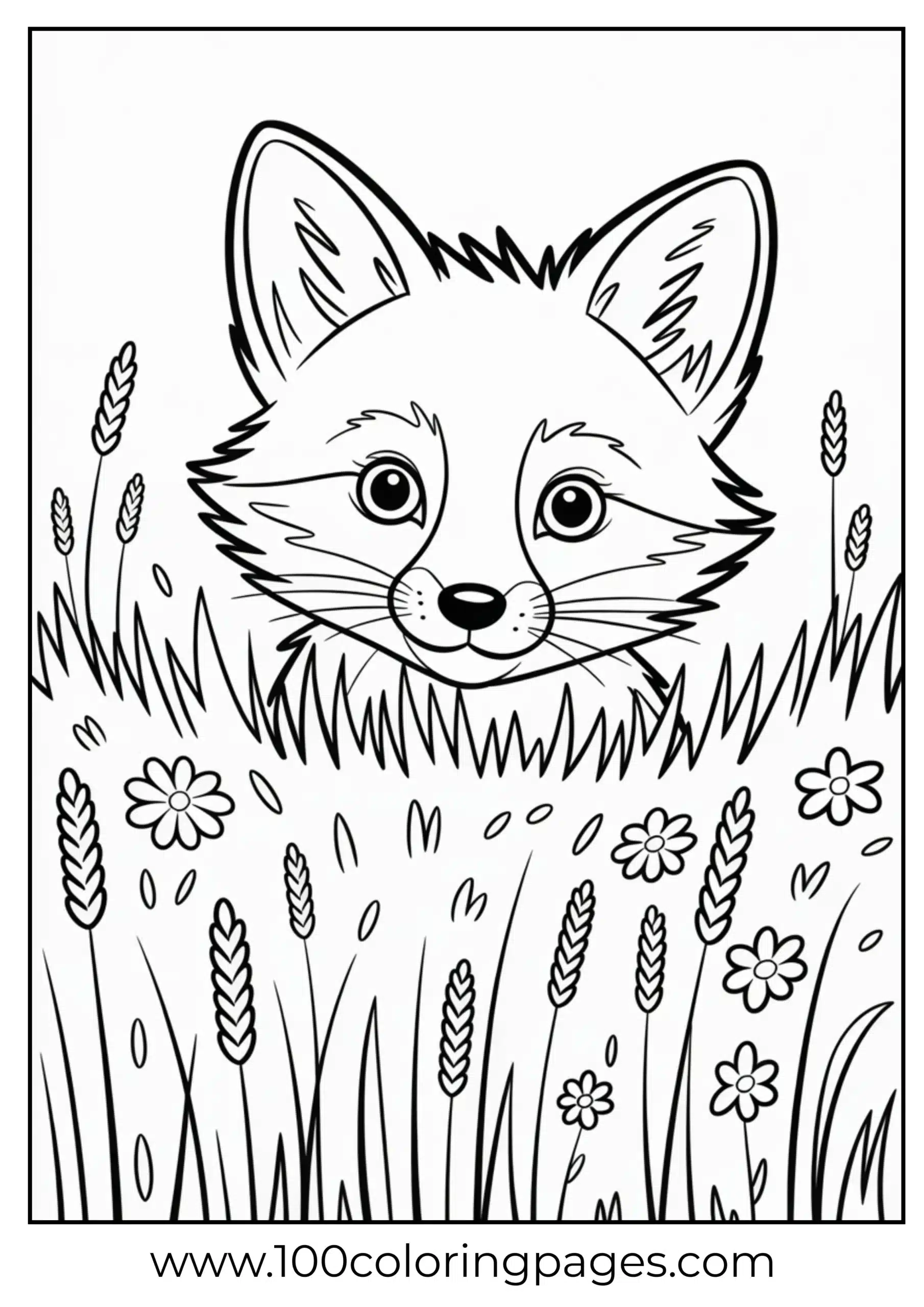 Fox hiding in grass with ears showing