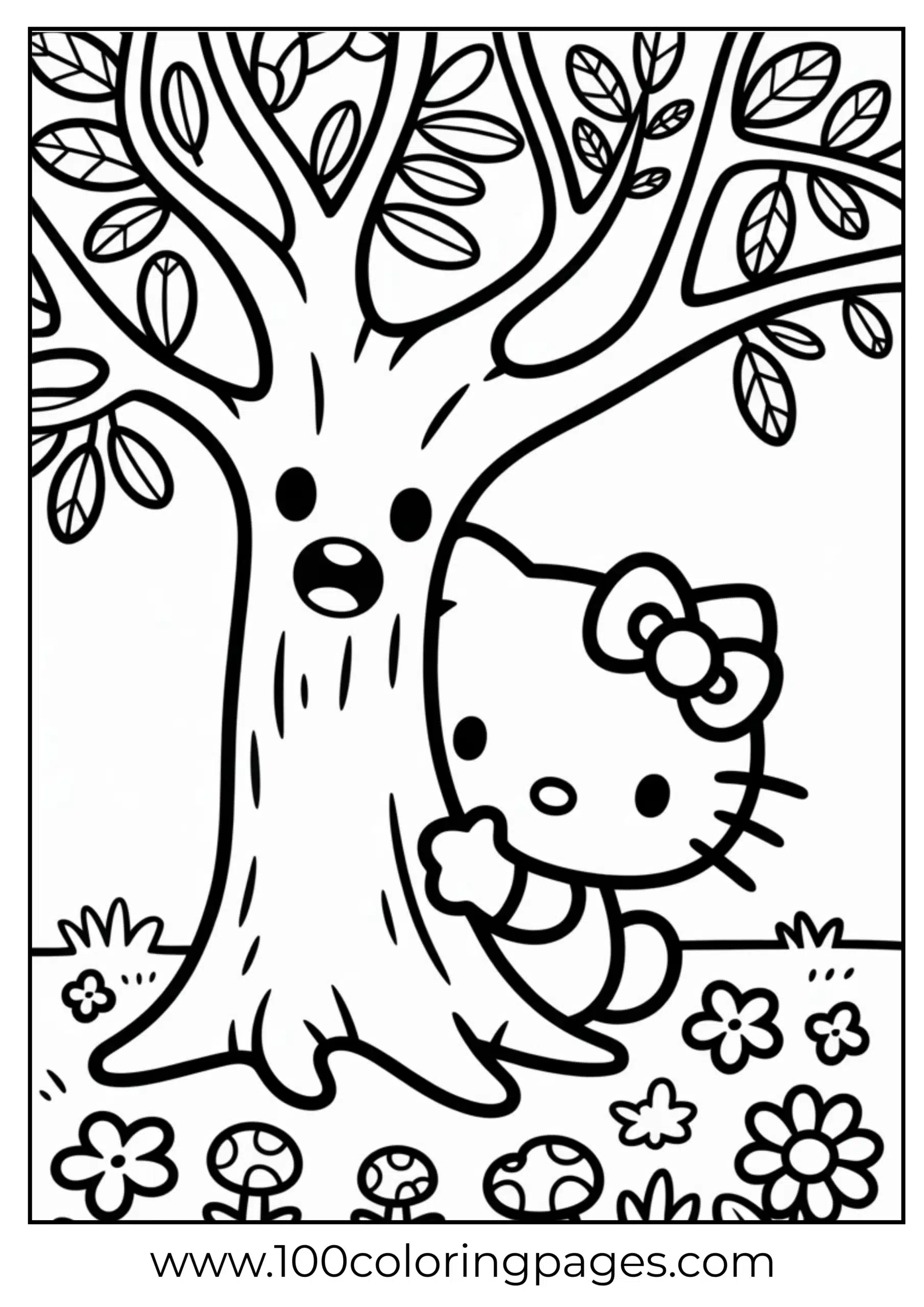 Hello Kitty playing hide and seek coloring page