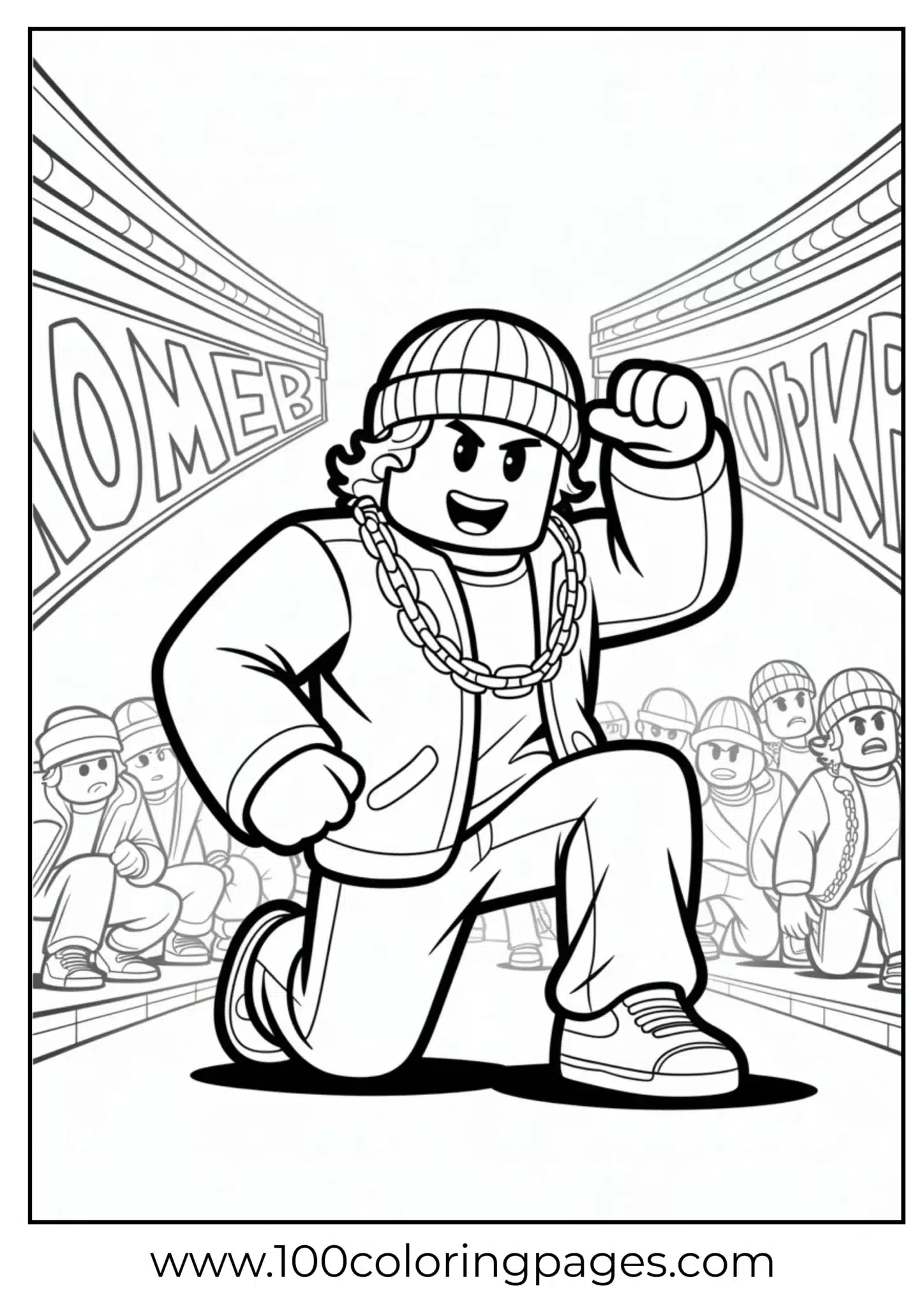Cartoon hip hop dancer with dynamic pose in urban setting