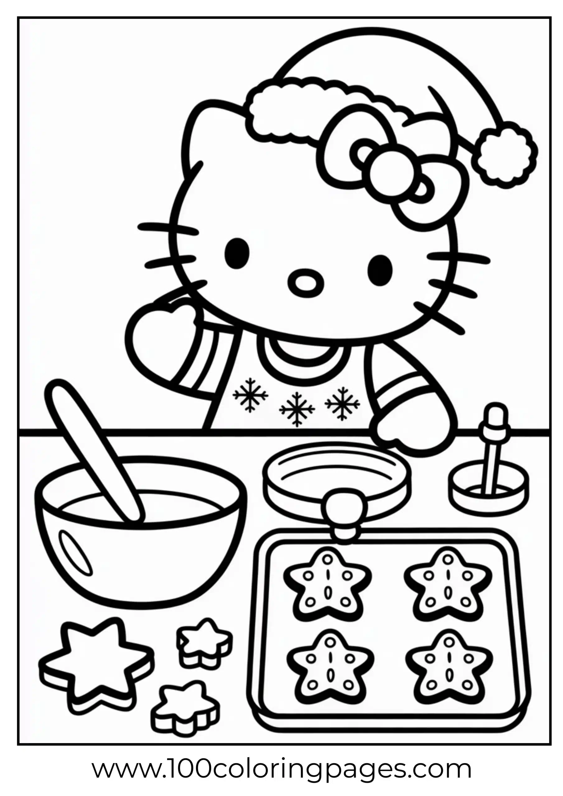 Hello Kitty baking during holidays coloring page