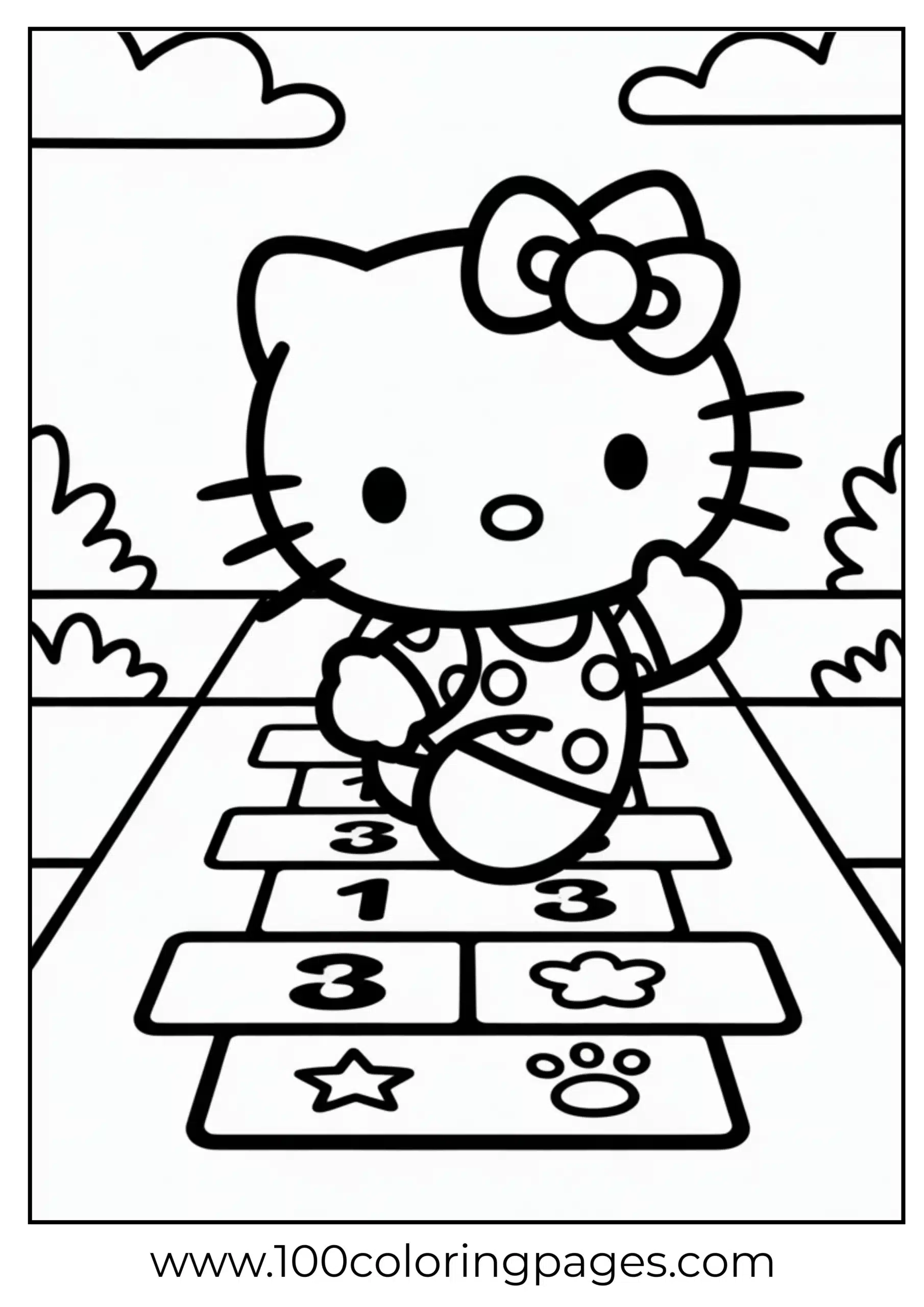 Hello Kitty playing hopscotch coloring page